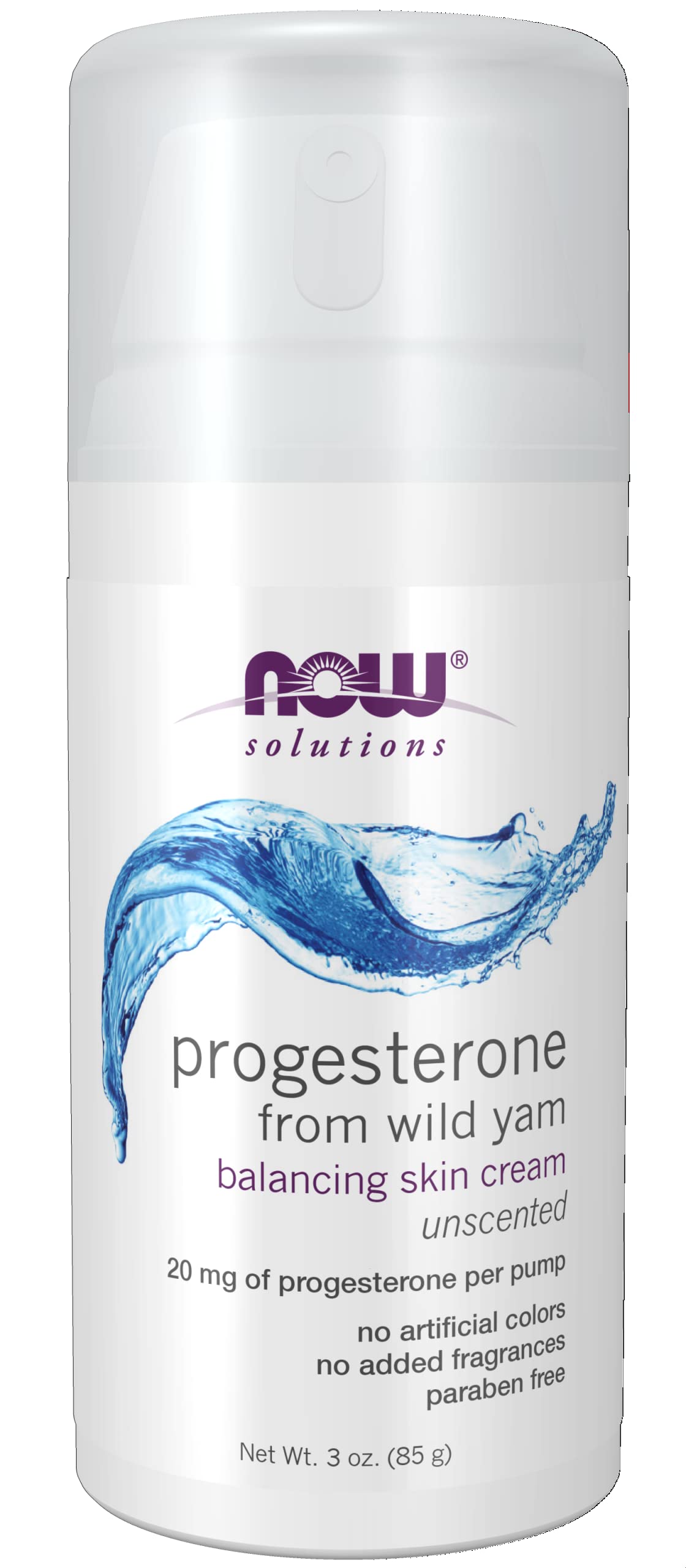 NOW Solutions, Natural Progesterone, Balancing Skin cream, 20 mg of Natural Progesterone Per Pump, Unscented, 3-Ounce