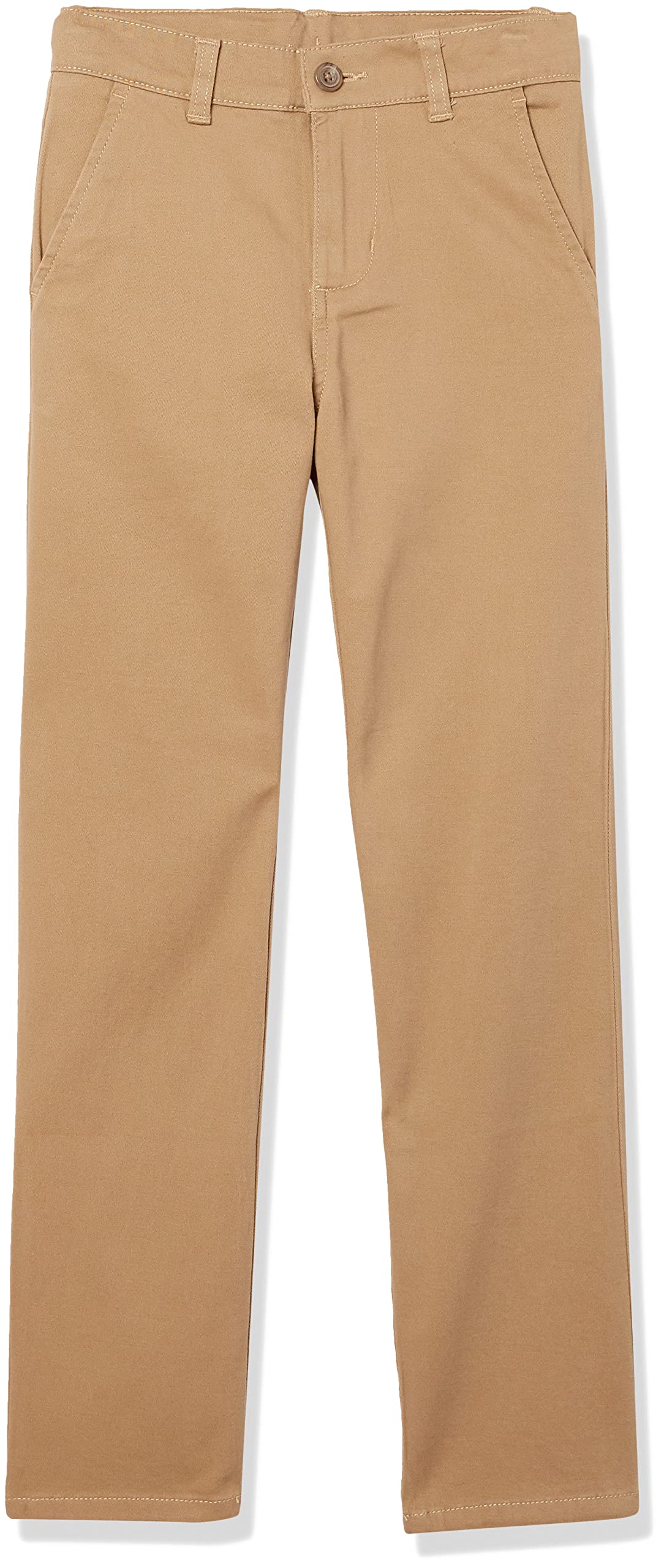 IZOD Boys School Uniform Twill Pants, Flat Front  comfortable Waistband, Burnished Khaki, 10 Slim