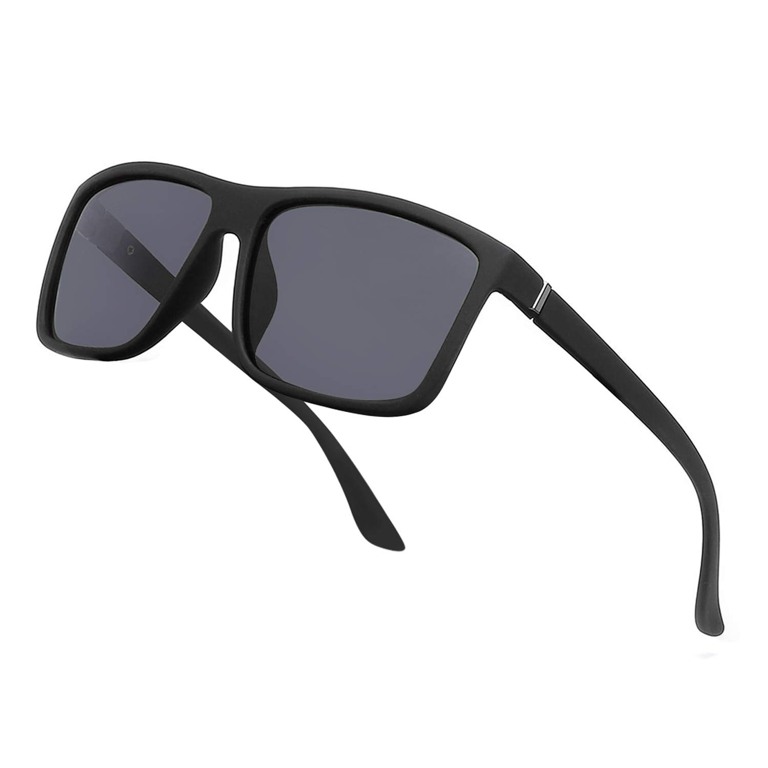 NIEEPA Mens Driving Sports Polarized Sunglasses Square Wayfarer Plastic Frame glasses (grey LensBlack Frame)