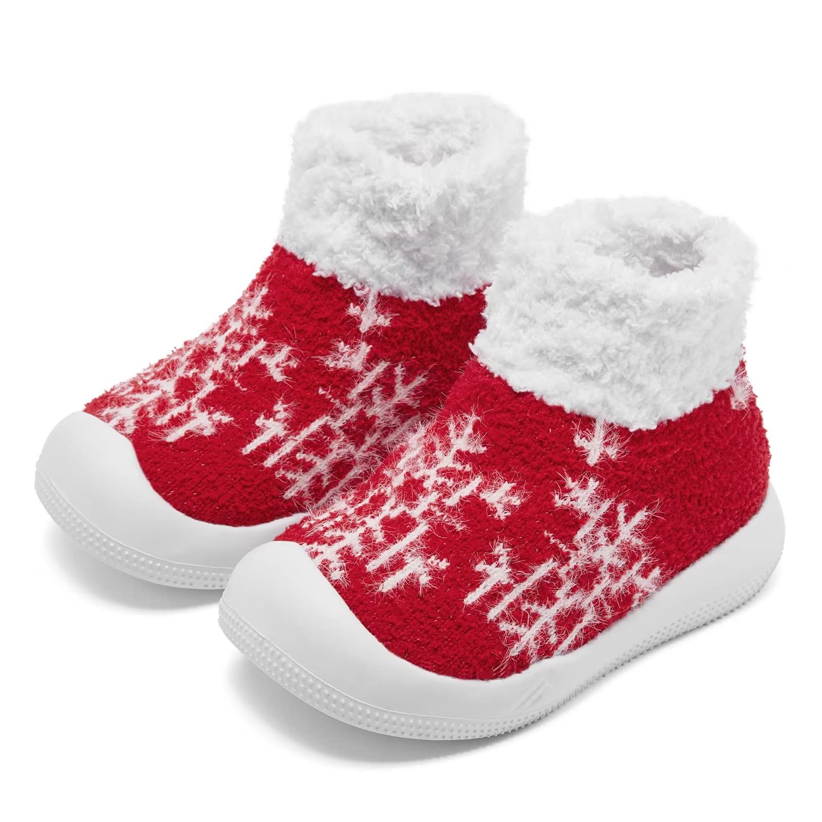 Eashi christmas Baby Shoes girls Boys Warm Baby winter shoes cozy Fleece Booties Fuzzy Sock Shoes With Soft Rubber Sole Infant S