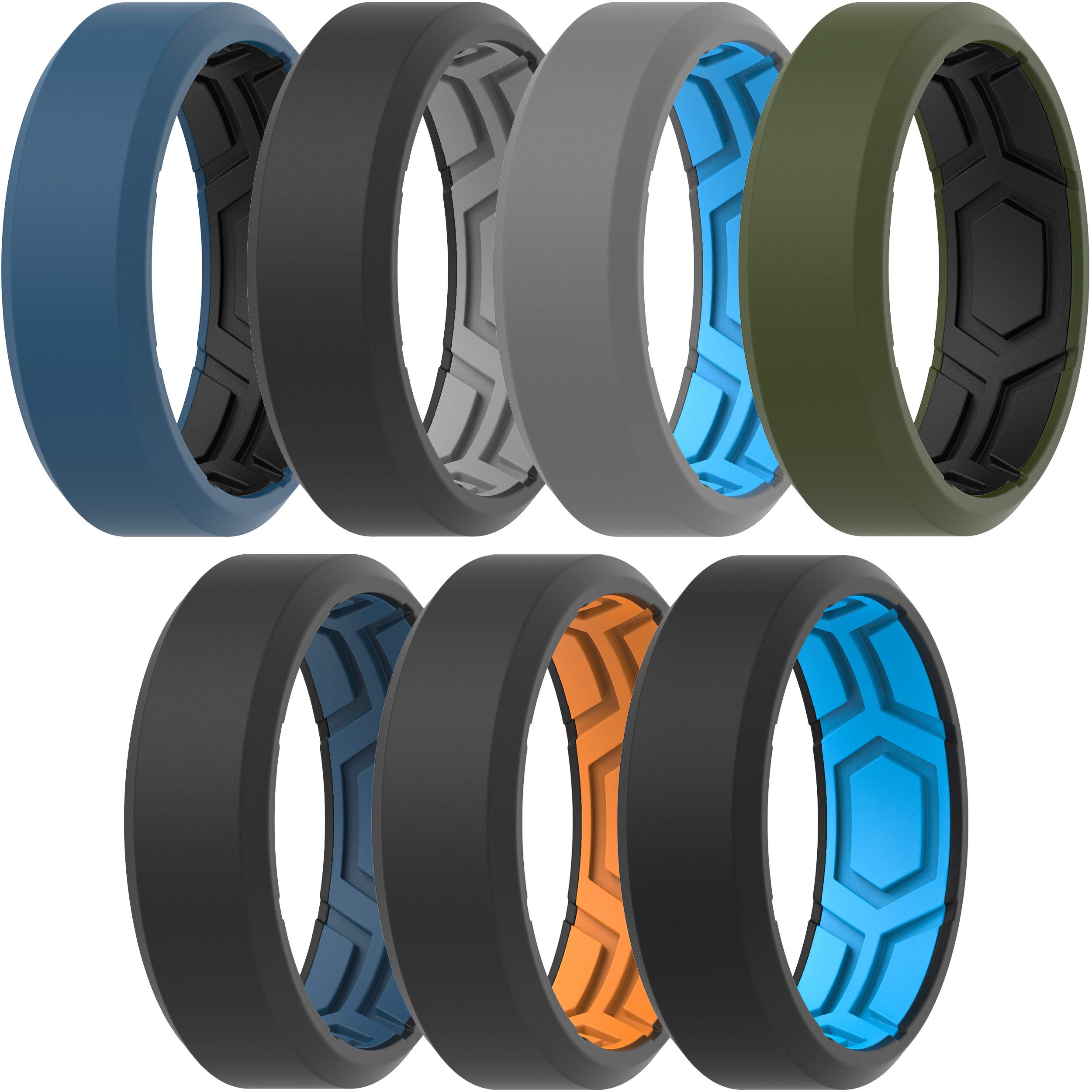 ThunderFit Men Breathable Air Grooves Silicone Wedding Ring Wedding Bands - 7 Rings (15.5-16 (24.5mm)