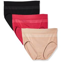 Warner's Warners womens Blissful Benefits Seamless Bikini Panty 3 Pack Briefs, BlackToasted AlmondVivacious, Large US
