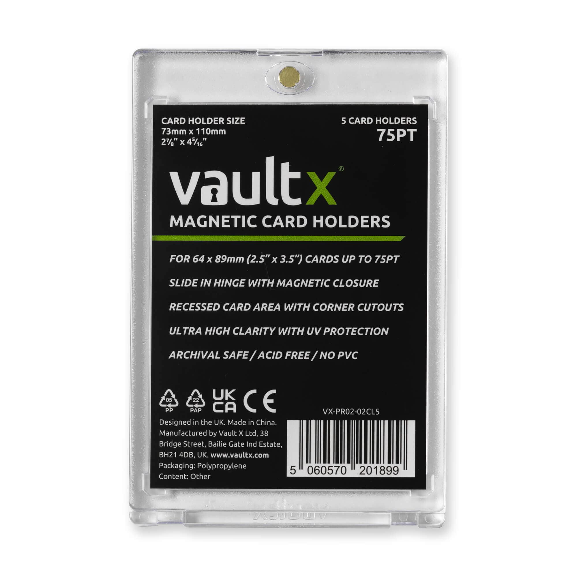 Vault X Magnetic card Holders - 75pt for Trading cards  Sports cards (5 Pack)