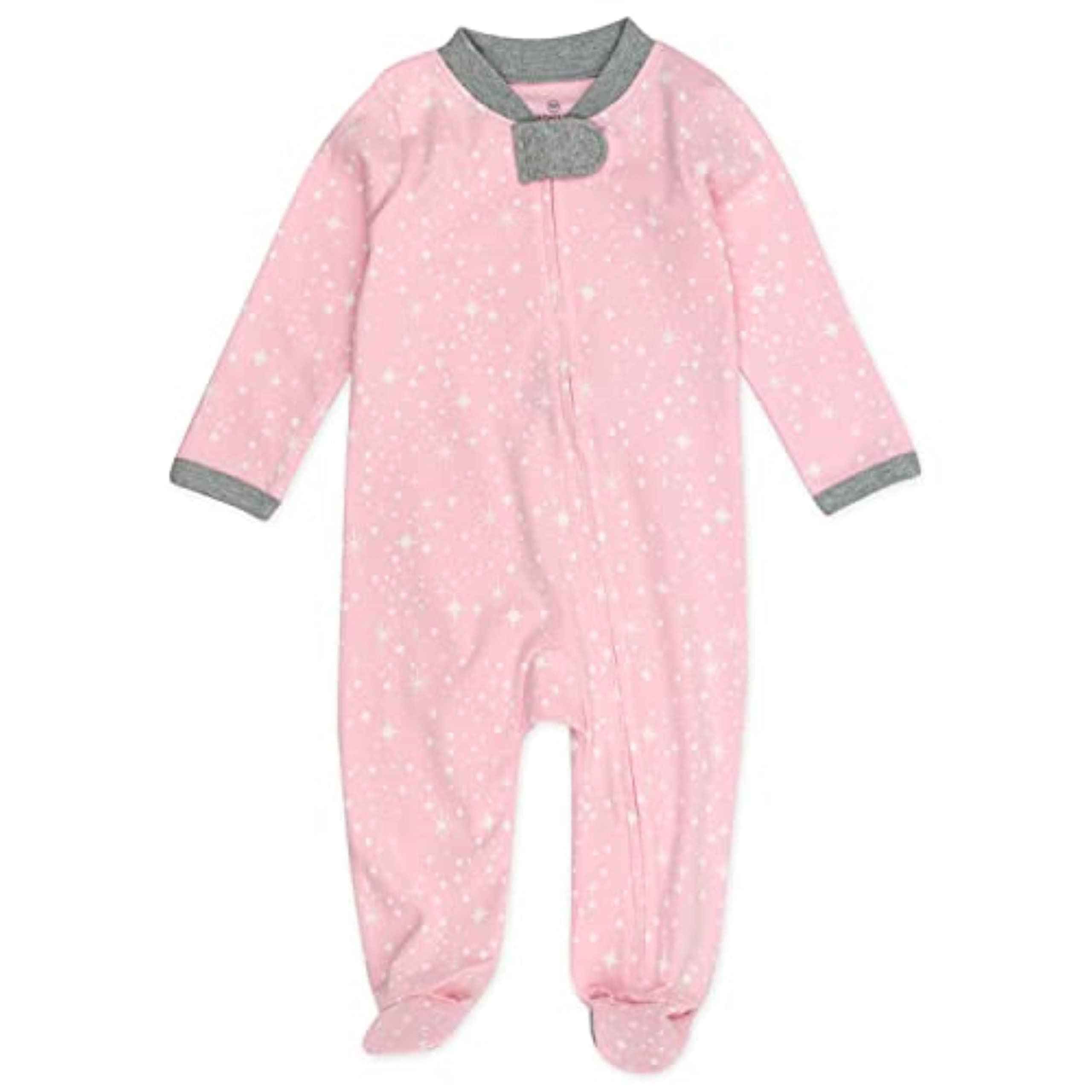 HonestBaby unisex baby Organic cotton Footed  Play Pajamas and Toddler Sleepers, Twinkle Star Pink, 0-3 Months US