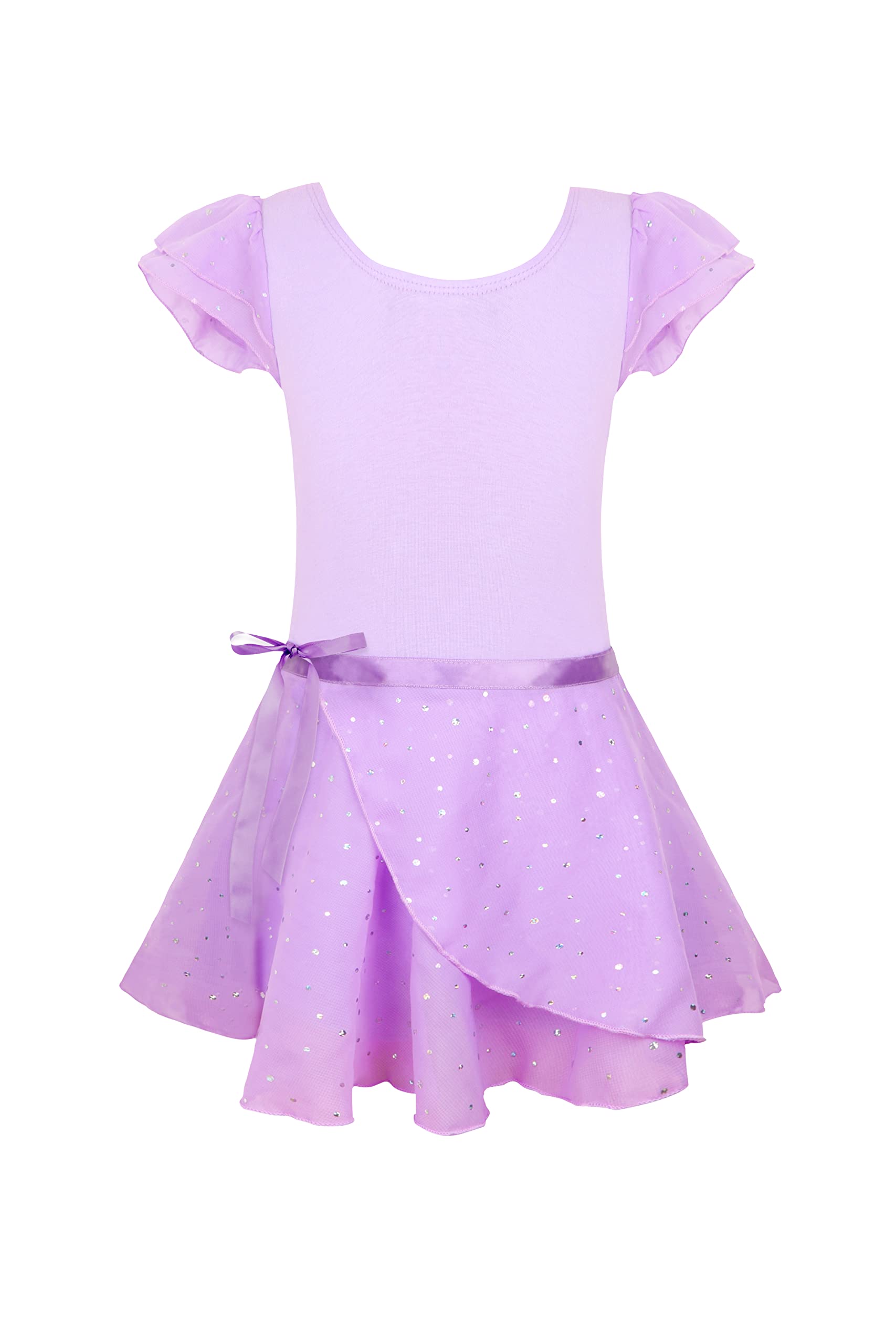 EQSJIU Purple Ballet Leotards For girls Size 7-8 Years Old 78 Ruffle Sleeve Sequins Skirted Leotards With Separate Skirt