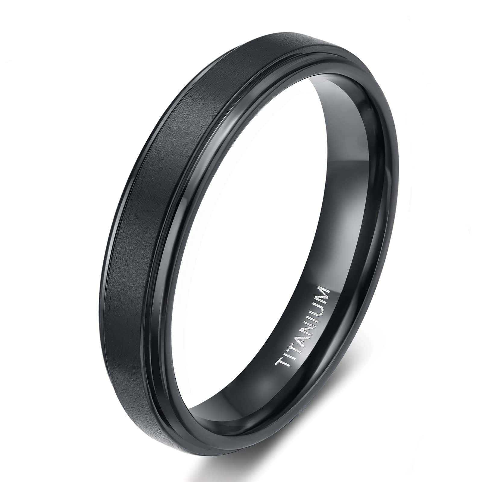 TIGRADE 4mm 6mm 8mm 10mm Black Titanium Rings Wedding - Main Image