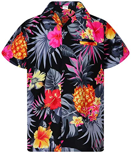 KINg KAMEHA Funky Hawaiian Shirt, Shortsleeve, Pineapple, Black grey, XS