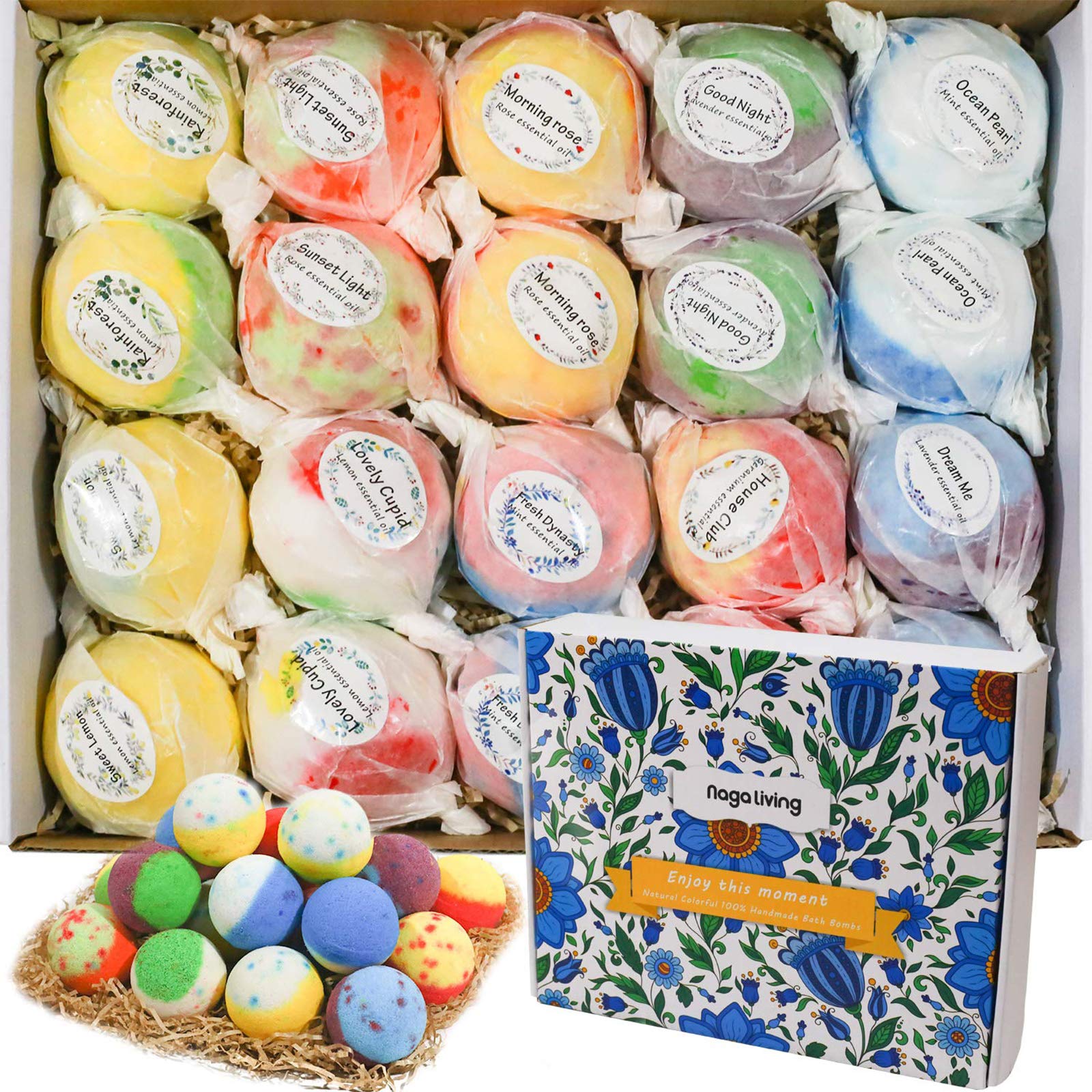 Nagaliving Bath Bombs gift Set, 20 Wonderful Fizz Effect Handmade Bath Bombs for ValentineAs Day, christmas, MotherAs Day, Fathe
