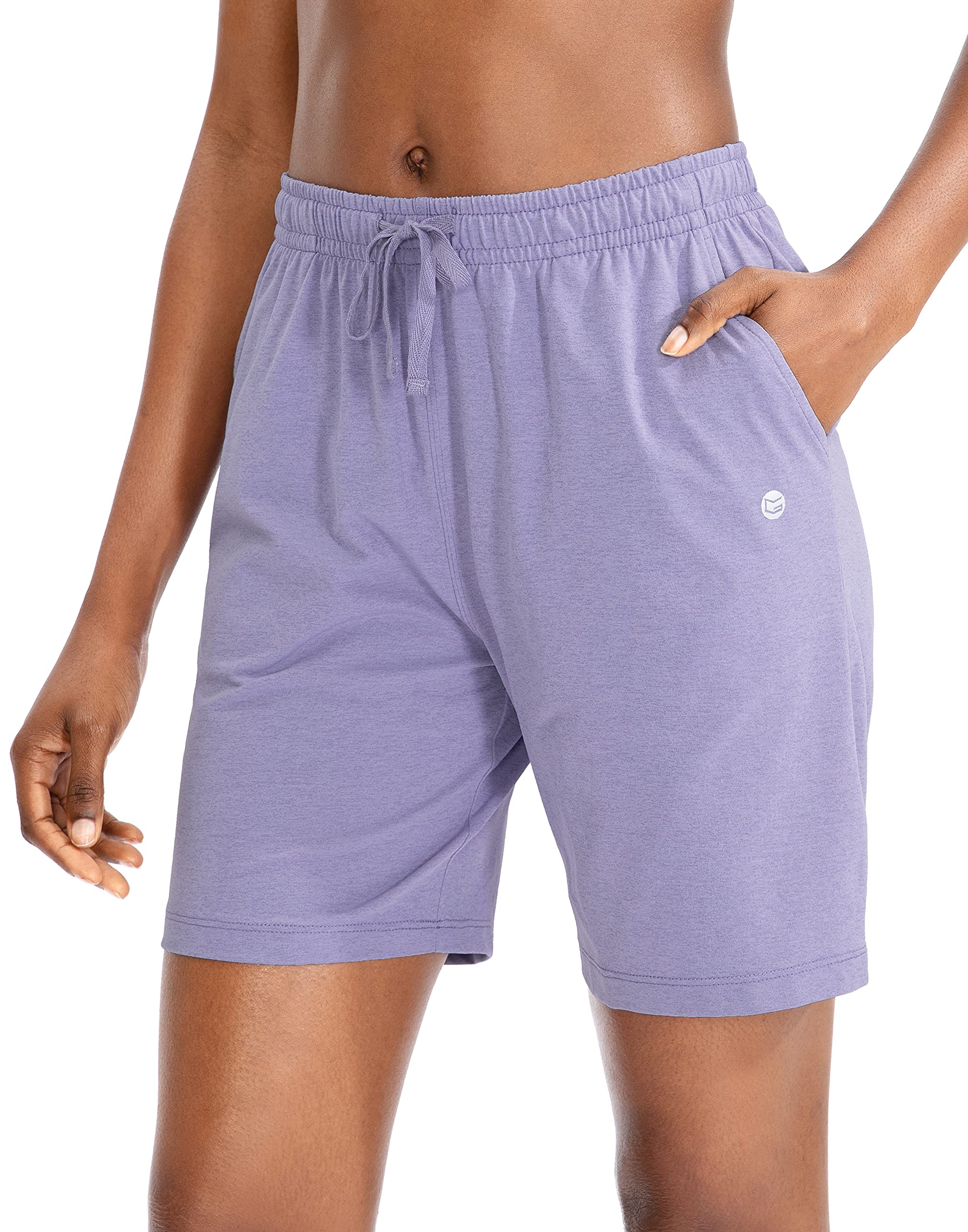 G Gradual Womens Bermuda Shorts Jersey Shorts with Deep Pockets 7 Long Shorts for Women Lounge Walking Athletic (Purple, Small)