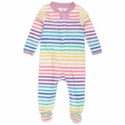HonestBaby unisex baby Organic cotton Footed  Play Pajamas and Toddler Sleepers, Rainbow Stripe, 0-3 Months US