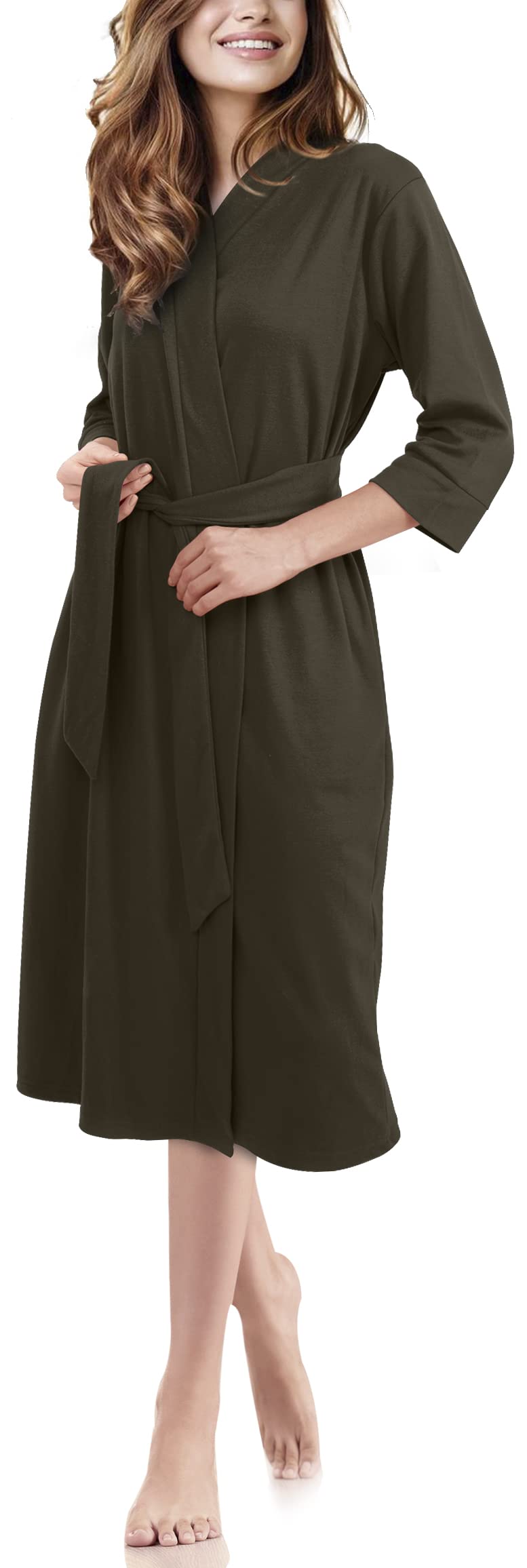 NY Threads Luxurious Women Knit Robe Kimono cotton Blend Bathrobe Ladies Loungewear Sleepwear (X-Large, Olive green)