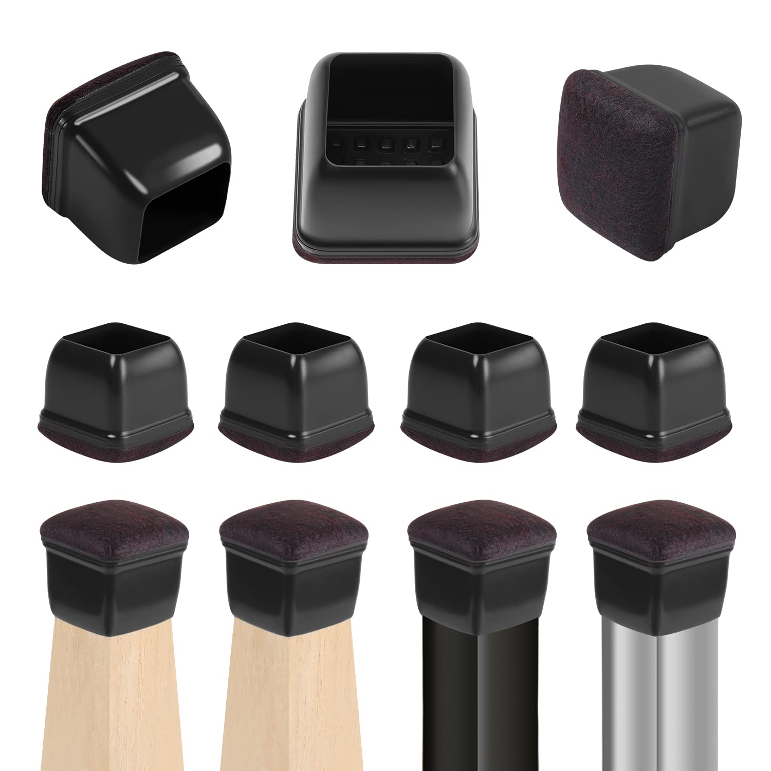 Ezprotekt 24 PCS Square Silicone Felt Chair Leg Floor Protectors