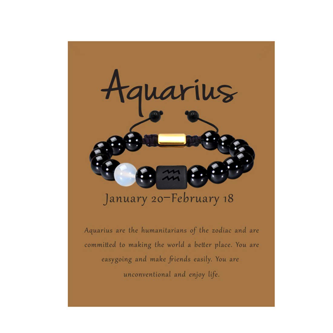 VLINRAS Zodiac Aquarius Bracelet for Men Women Aquarius Gifts Natural Black Onyx Stone Zodiac
