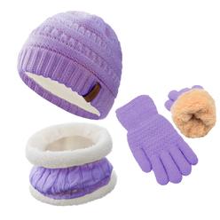 FENELY girls Winter Hat Scarf gloves Set for cold Weather, Kids Beanie Hat Infinity Scarf Knitted gloves Sets Purple Knit Thick Warm Fl