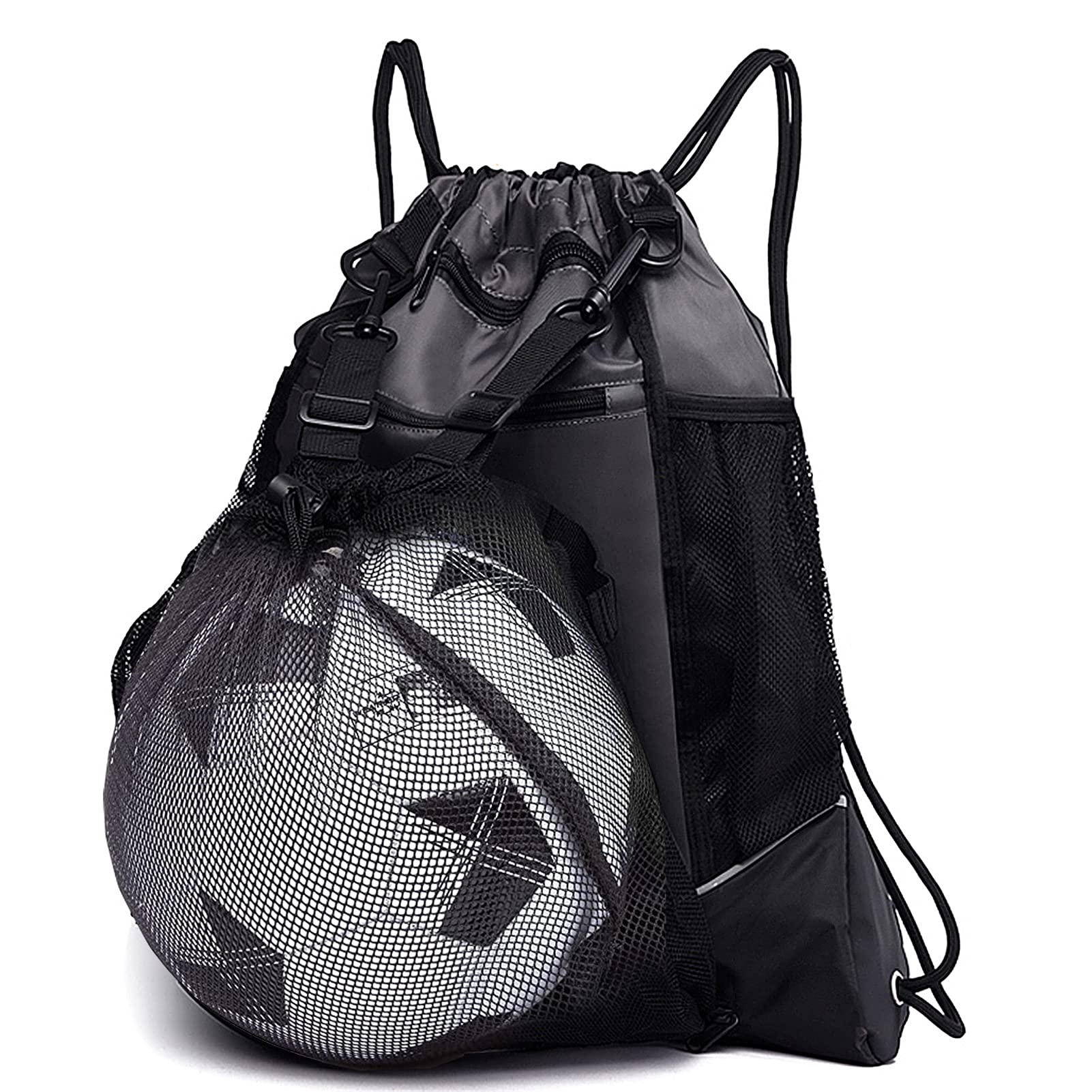 KAEgREEL Drawstring Soccer Bag for Boys, Foldable Basketball Backpack gym Bag Sackpack Sports Sack with Detachable Ball Mesh Bag