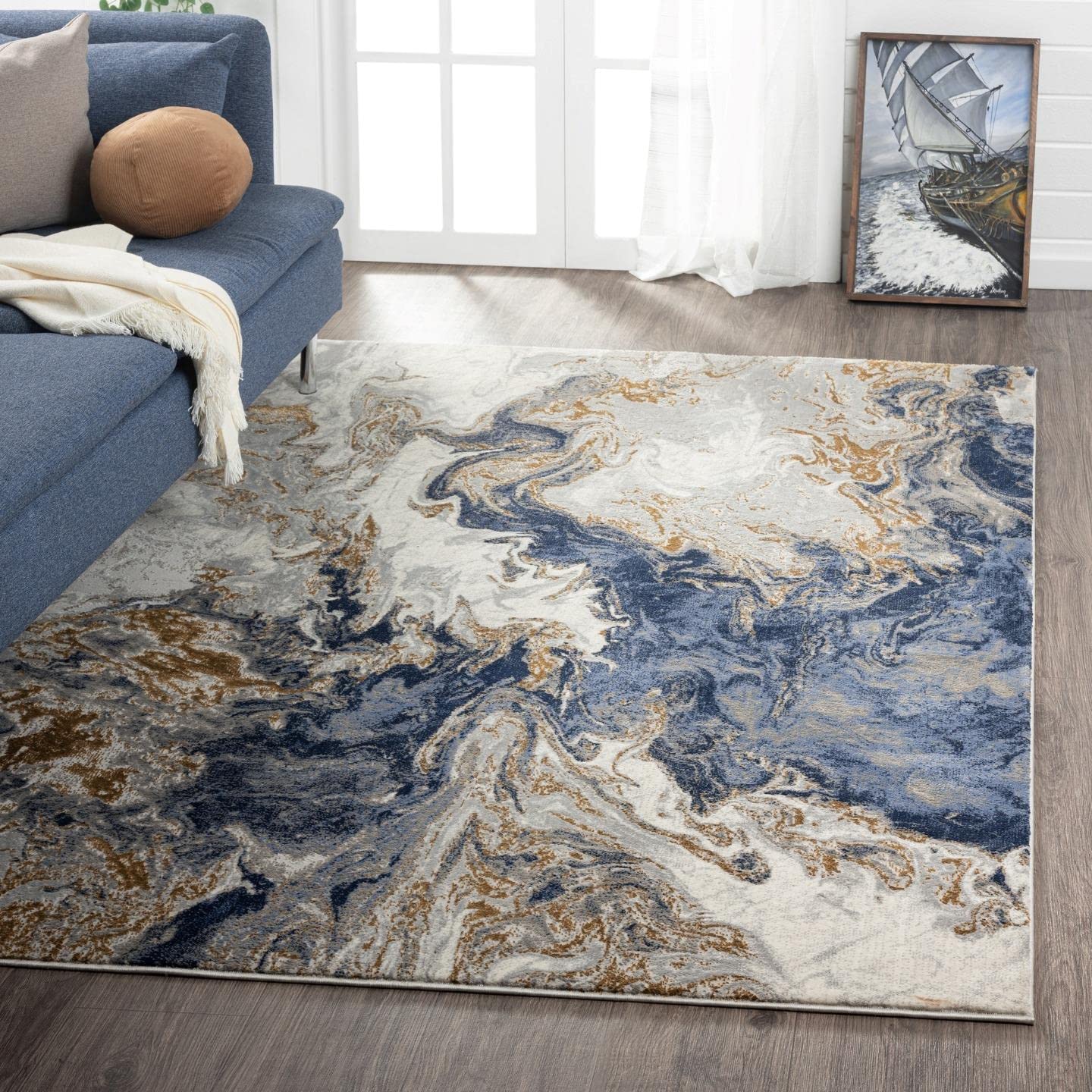 LUXE WEAVERS Marble collection Blue Area Rug 2x3 Modern Abstract Swirl Design Non-Shedding carpet