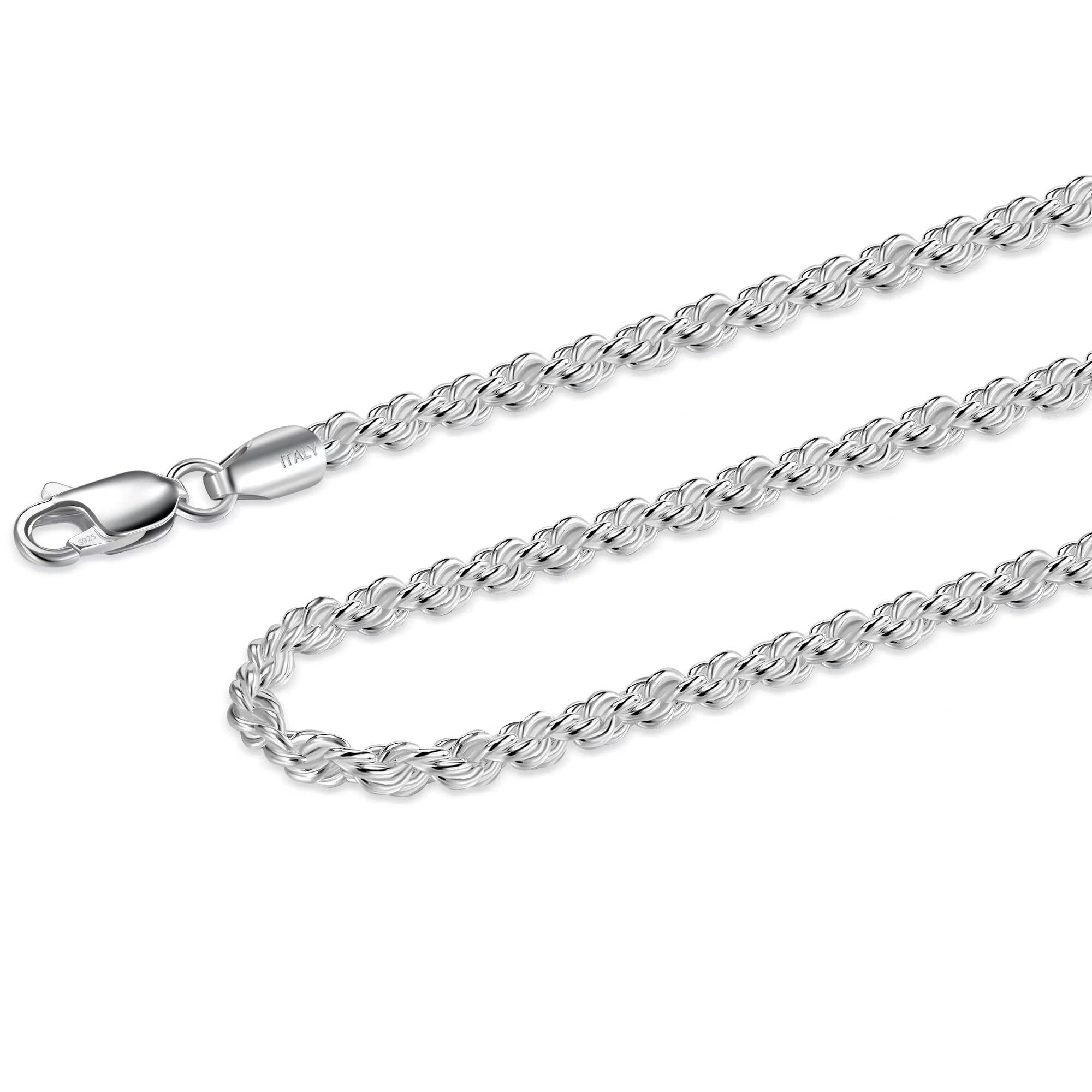 Waitsoul 925 Sterling Silver Rope chain Lobster clasp 25mm Silver chain for Men Women Silver Necklace chain 16-30 Inches(16)