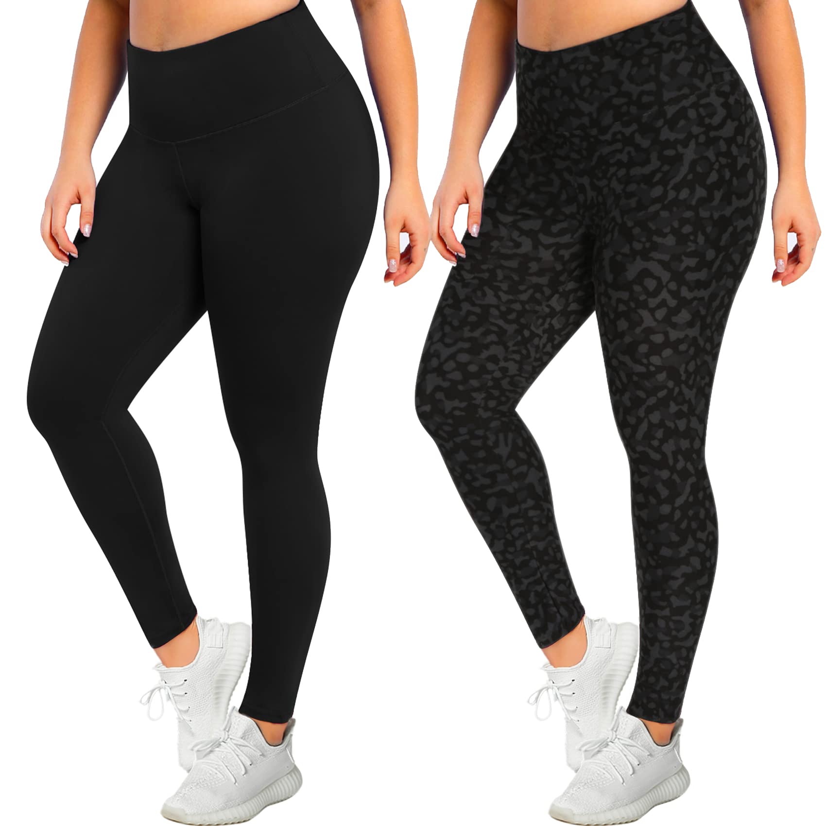 MOREFEEL Plus Size Leggings for Women-Stretchy X-Large-4X Tummy control  High Waist Spandex Workout Black Yoga PantsA (Black,Leop