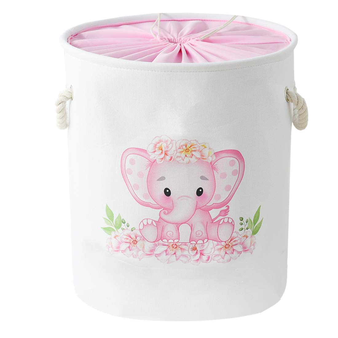 INough Pink Baskets Laundry Baskets Kids Laundry Hamper, Pink Baby Hamper Elephant Basket Large collapsible Kids Hamper with Han