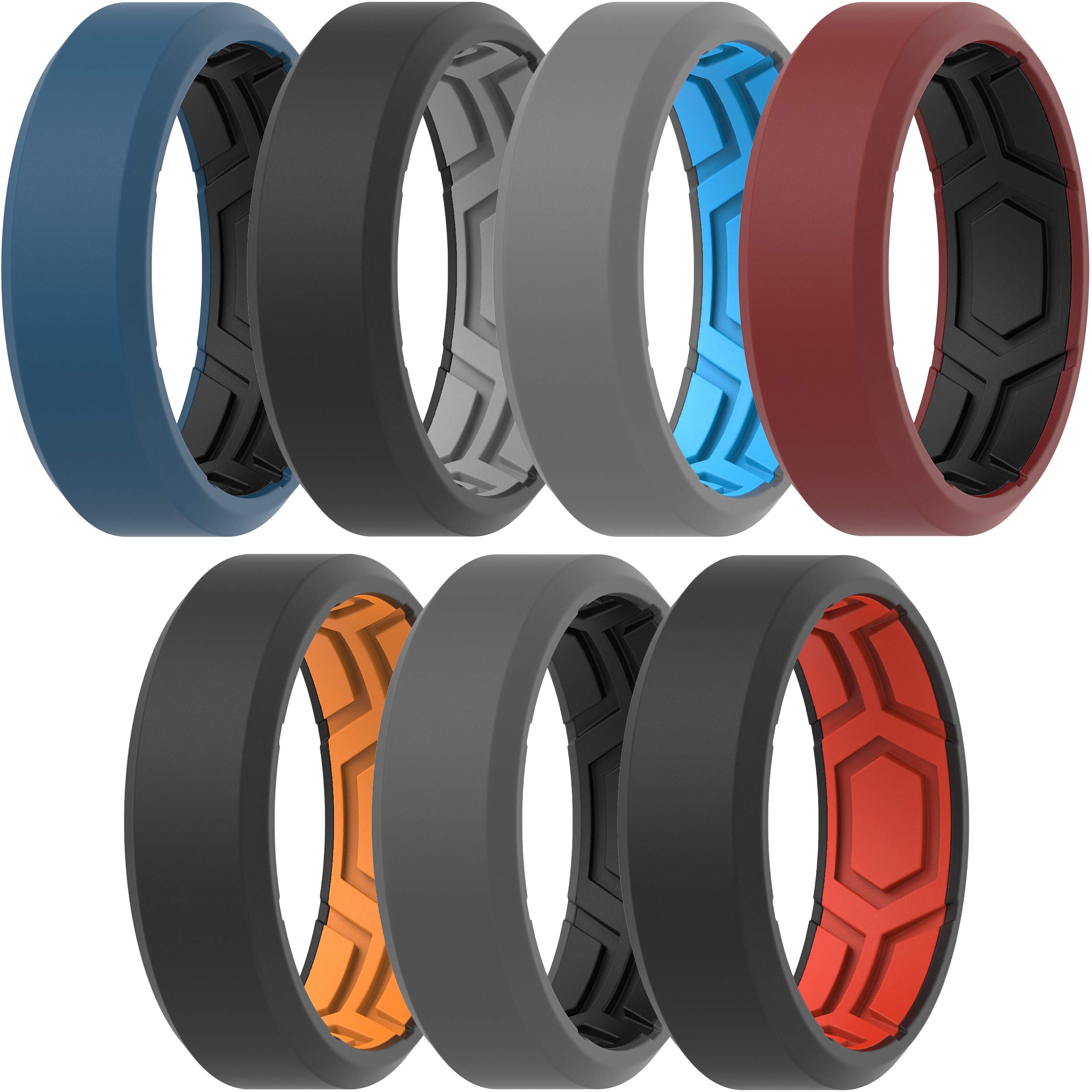 ThunderFit Men Breathable Air Grooves Silicone Wedding Ring Wedding Bands - 7 Rings (7.5-8 (18.2mm)