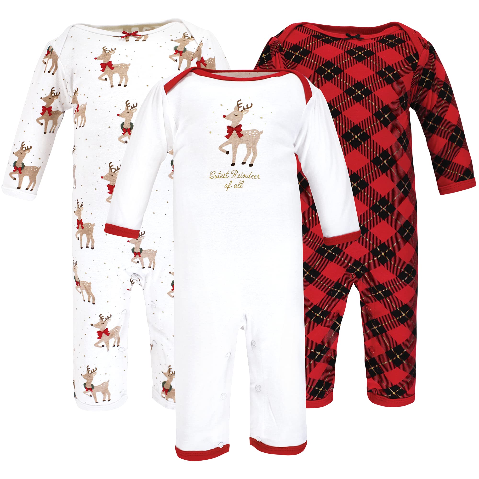 Hudson Baby Unisex Baby cotton coveralls Fancy Rudolph, 0-3 Months