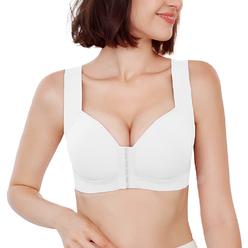 FallSweet Front close Bra for Women Push Up Wirefree Bra Seamless No Dig comfort Brassiere (White, 34B)