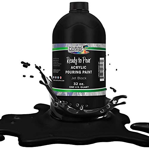 POURINg MASTERS Jet Black Acrylic Ready to Pour Pouring Paint - Premium 32-Ounce Pre-Mixed Water-Based - for canvas, Wood, Paper