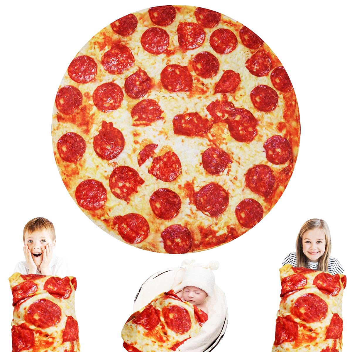 Lhedon Pizza Blanket Adult Size, Pizza Throw Blanket For Adult and Kids, 60 Inches Round Pepperoni Pizza Food Blanket, Funny gift for W