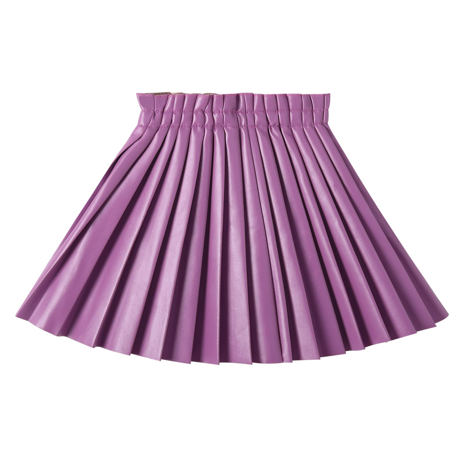 weLaken Pu Leather Skirts for girls Kids  Teen  Toddler  Women Faux Leather Pleated Skirts,Lilac,4T