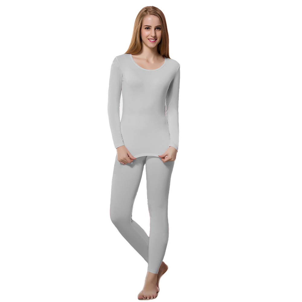HEROBIKER Thermal Underwear Women Ultra-Soft Set Base Layer Top Bottom Long  Johns Warm with Fleece Lined Winter grey