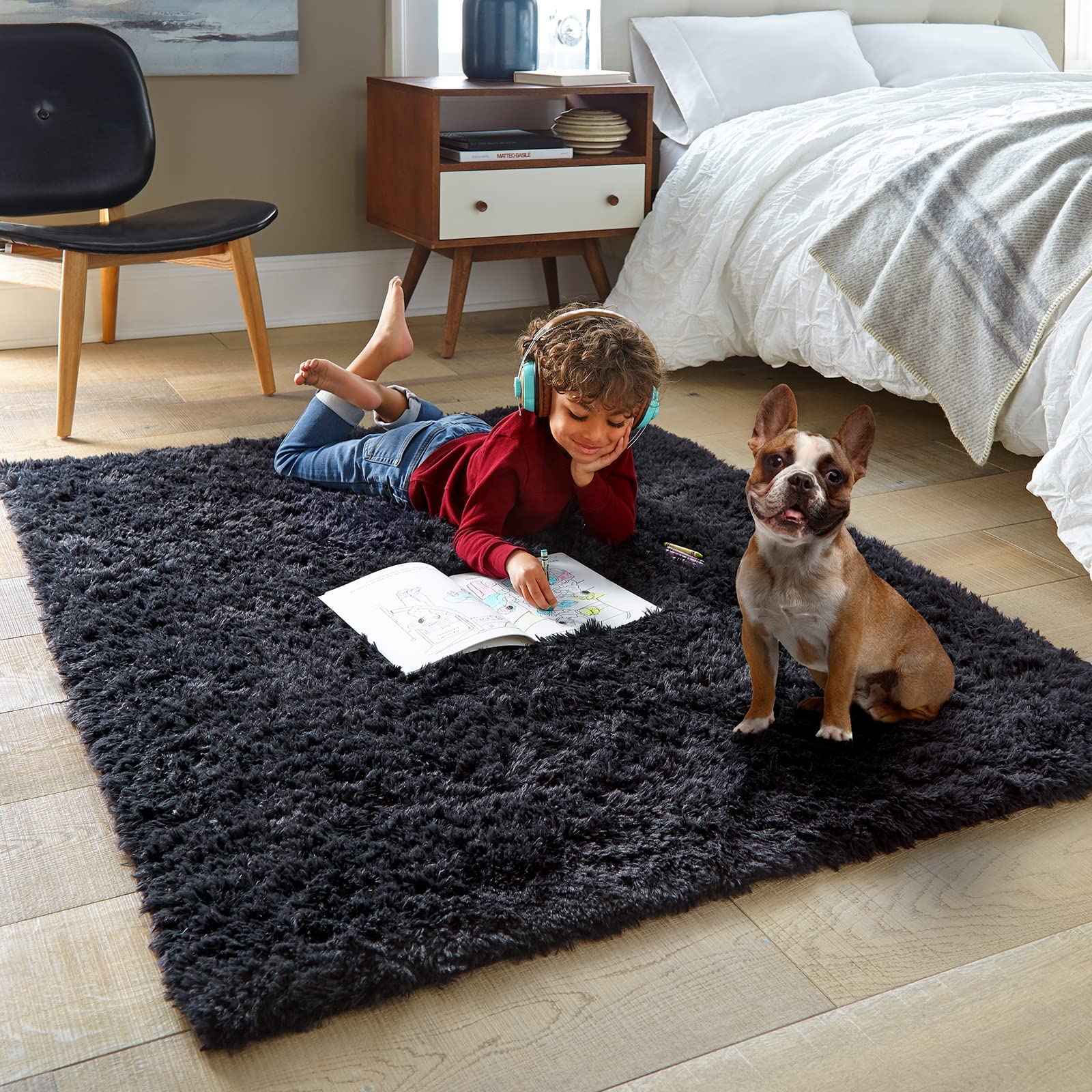 Ophanie Black Rugs for Bedroom, Machine Washable Fluffy Shaggy Soft Area Rug, Non-Slip Indoor Floor carpet for Living Room, Kids