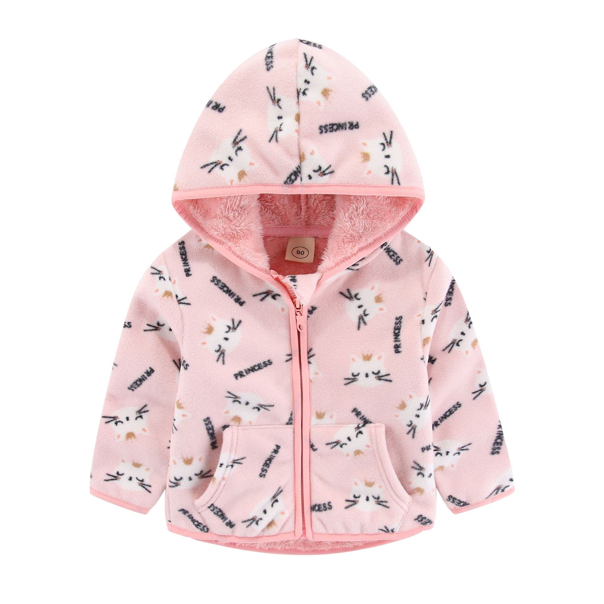 Feidoog Toddler Polar Fleece Jacket Hooded Baby Boys girls Autumn Winter Long Sleeve Thick Warm Outerwear,Pink cat,4-5T