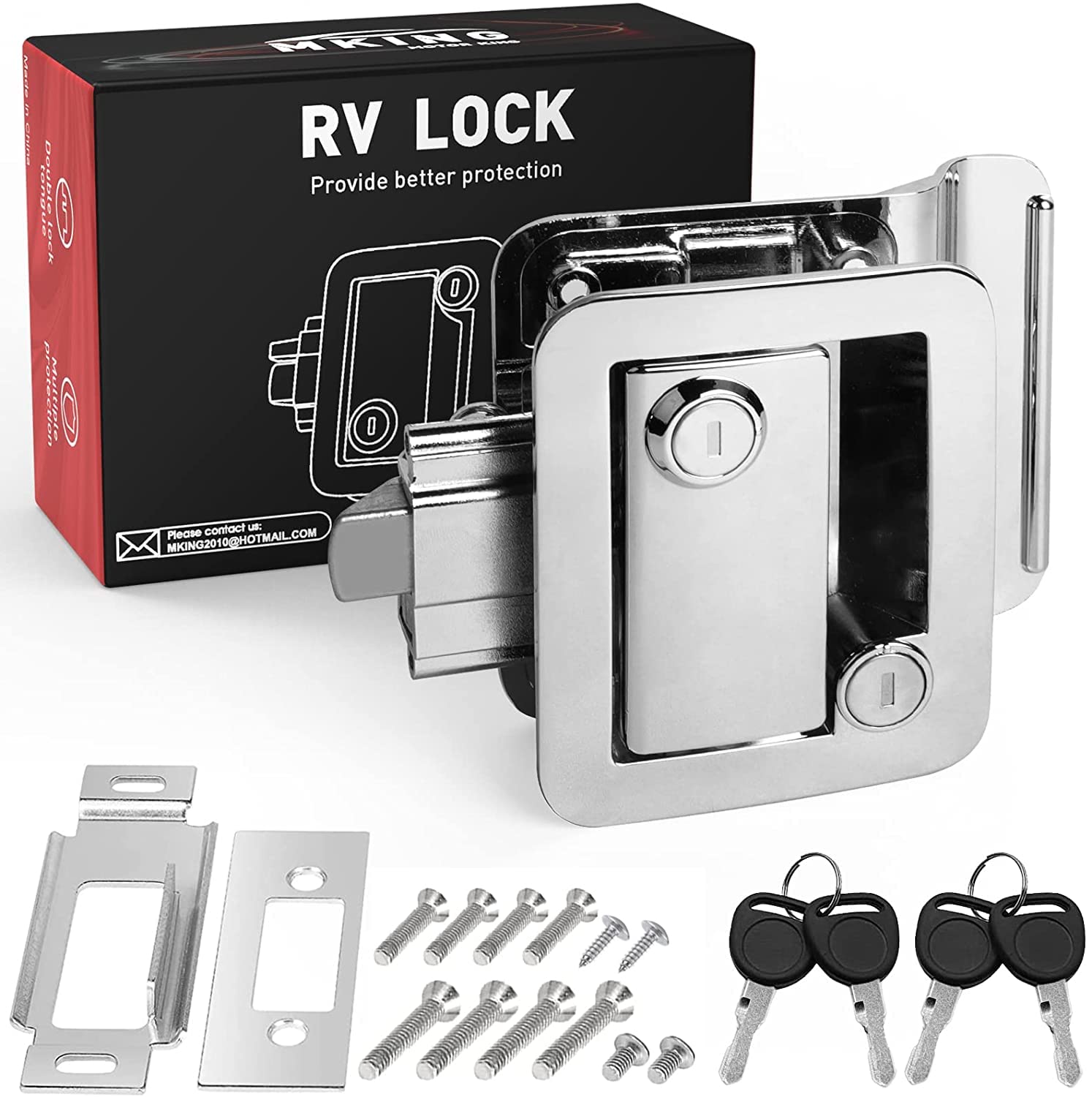 MKING RV Door Lock, Camper Door Lock, RV Entry Door Latch, Travel Trailer Door Latch Zinc Alloy Lock Replacement Kit for Trailer