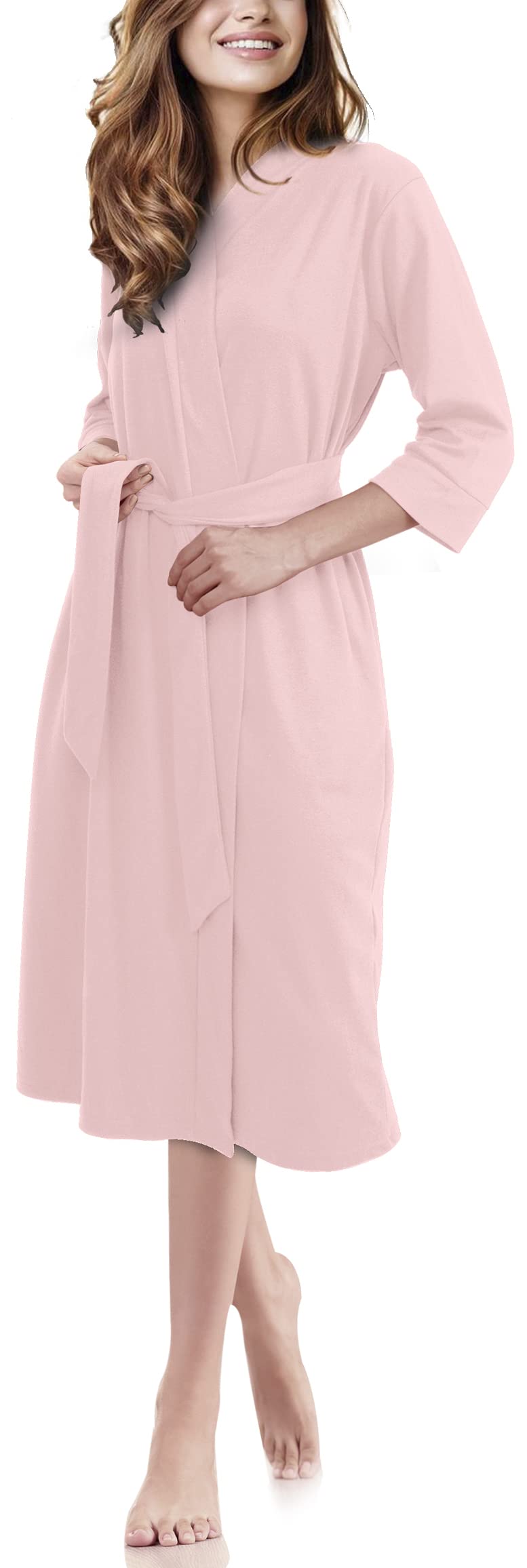 NY Threads Luxurious Women Knit Robe Kimono cotton Blend Bathrobe Ladies Loungewear Sleepwear (Medium, Baby Pink)