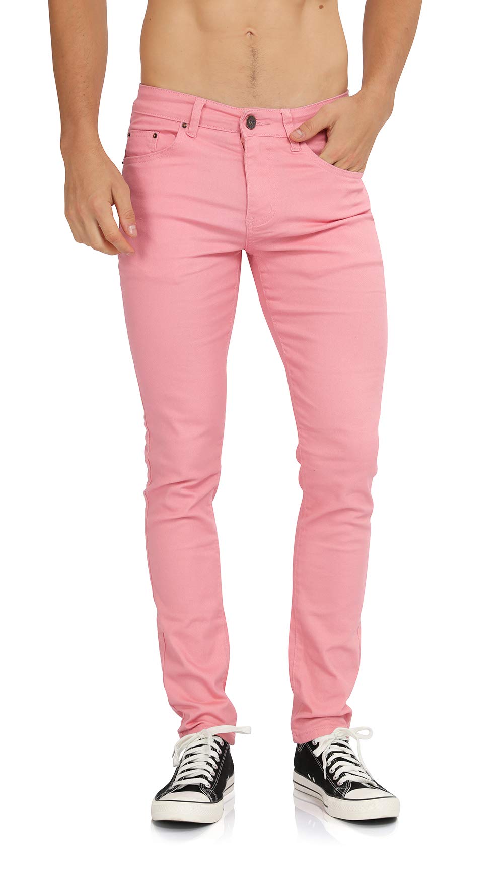 WULFUL Mens Skinny Slim Fit Stretch comfy Fashion Denim Jeans Pants (Pink, 31W x 31L)