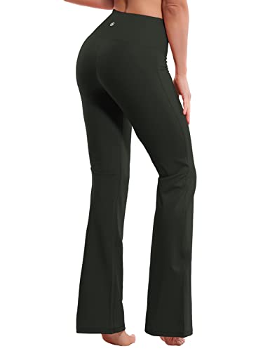 BUBBLELIME 2931333537 4 Styles Womens High Waist Bootcut Yoga Pants - Basic  Nylon_OLIVEgRAY L-31 Inseam