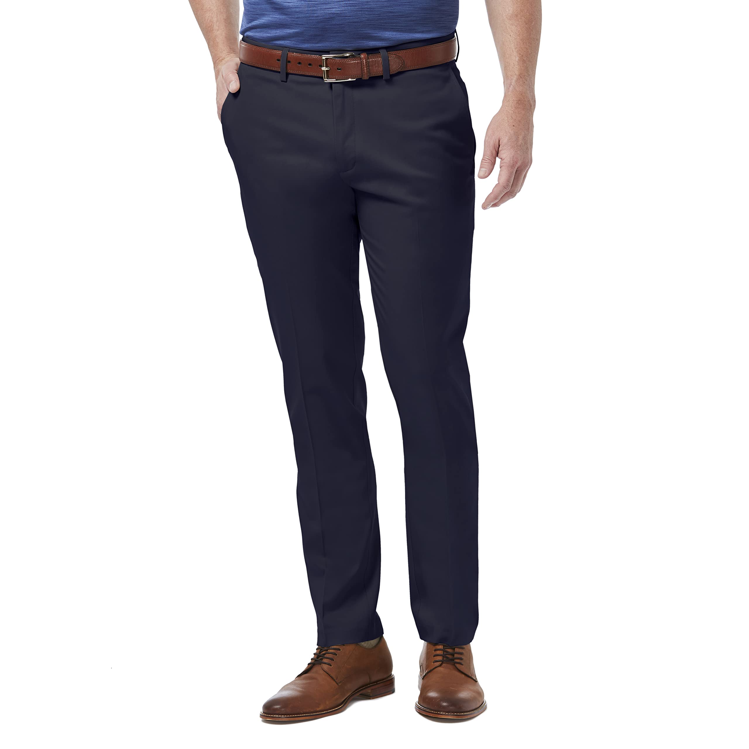 Haggar Mens Premium No Iron Khaki Straight Fit Slim Fit Flat Front ...
