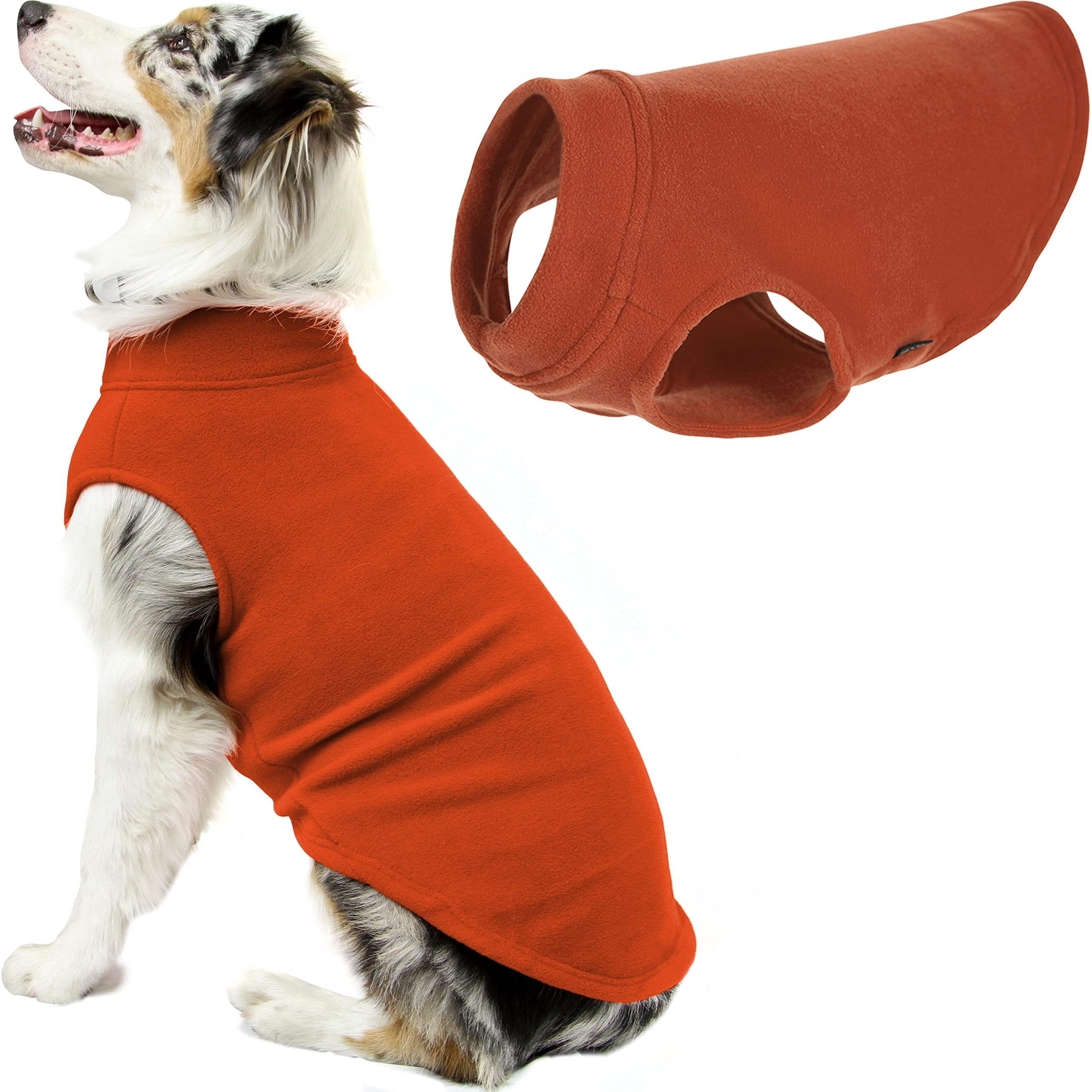gooby Stretch Fleece Vest Dog Sweater - Pumpkin, 3X-Large - Warm Pullover Fleece Dog Jacket - Winter Dog clothes for Small Dogs 