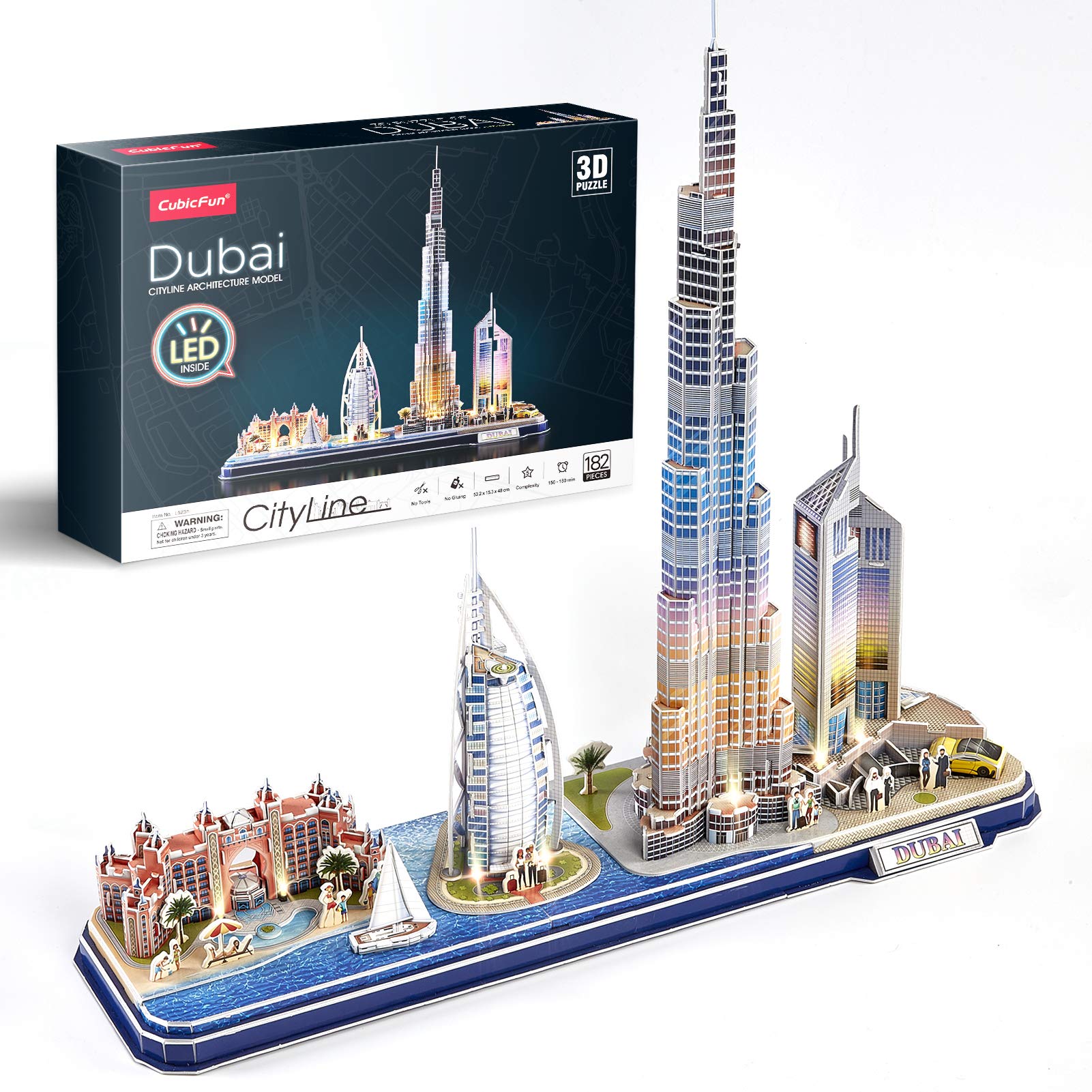 cubicFun 3D Puzzles for Kids Ages 8-10 LED Dubai cityline, Arts and crafts for Kids Ages 8-12 STEM Projects for Kids Ages 8-12 g