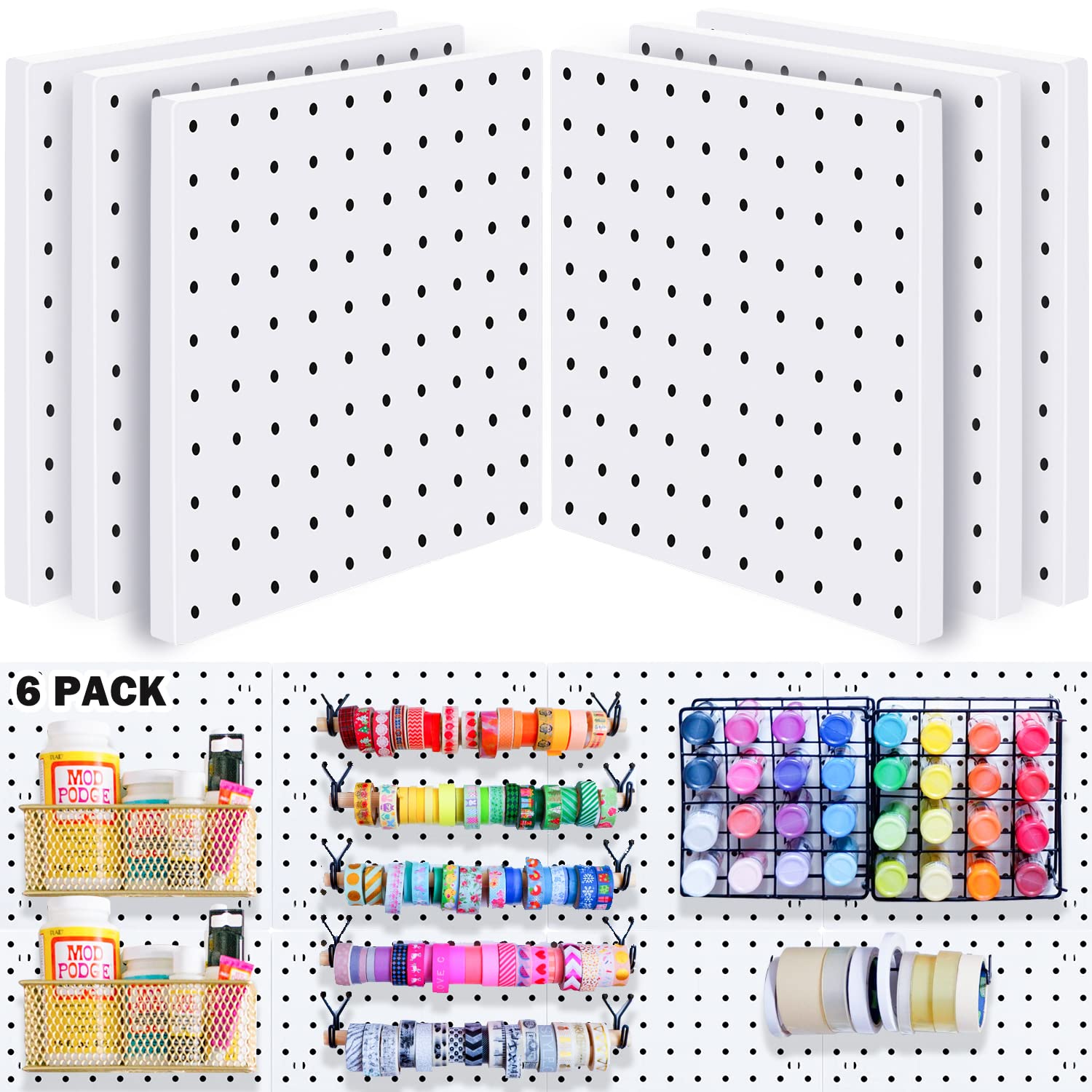 SKYFOOST 6Pcs Pegboard, Pegboard Wall Organizer, Mount Display Pegboard Kits fit Pegboard Organizer and Storage, Small Pegboard for craft