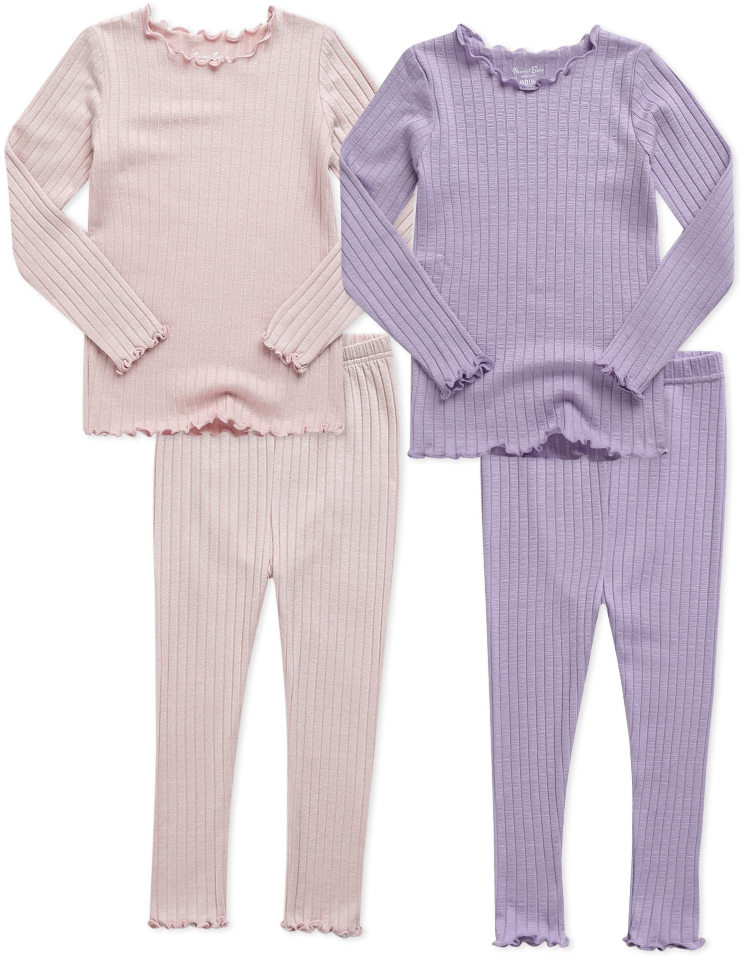 VAENAIT BABY Infant Toddler Girls Modal Pajamas Pjs 4pcs Set Shirring Peach+Lightpurple JS