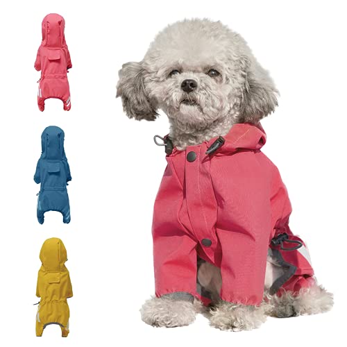 cosibell Waterproof Puppy Dog Raincoats with Hood for Small Medium Dogs,Four-Leg Design with Reflective Strap, Lightweight Jacke
