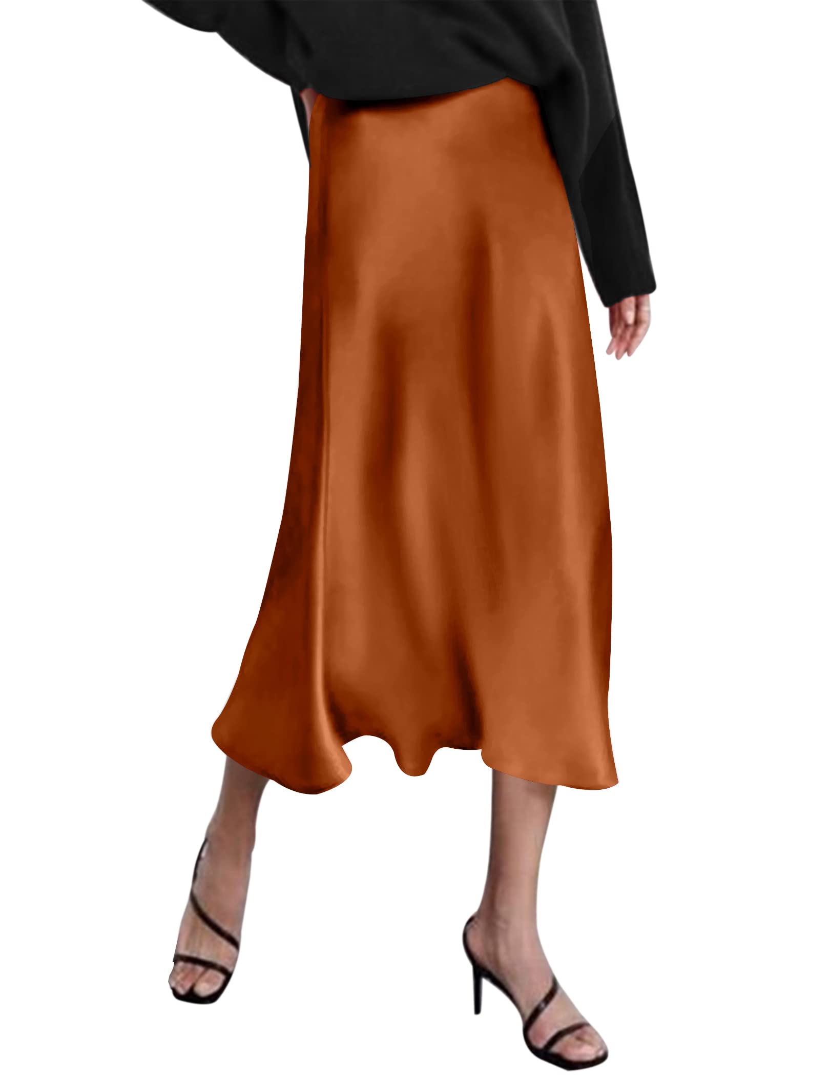 Zeagoo Silk Skirts for Women Long Length Long Skirt for Women Brown Satin Skirt