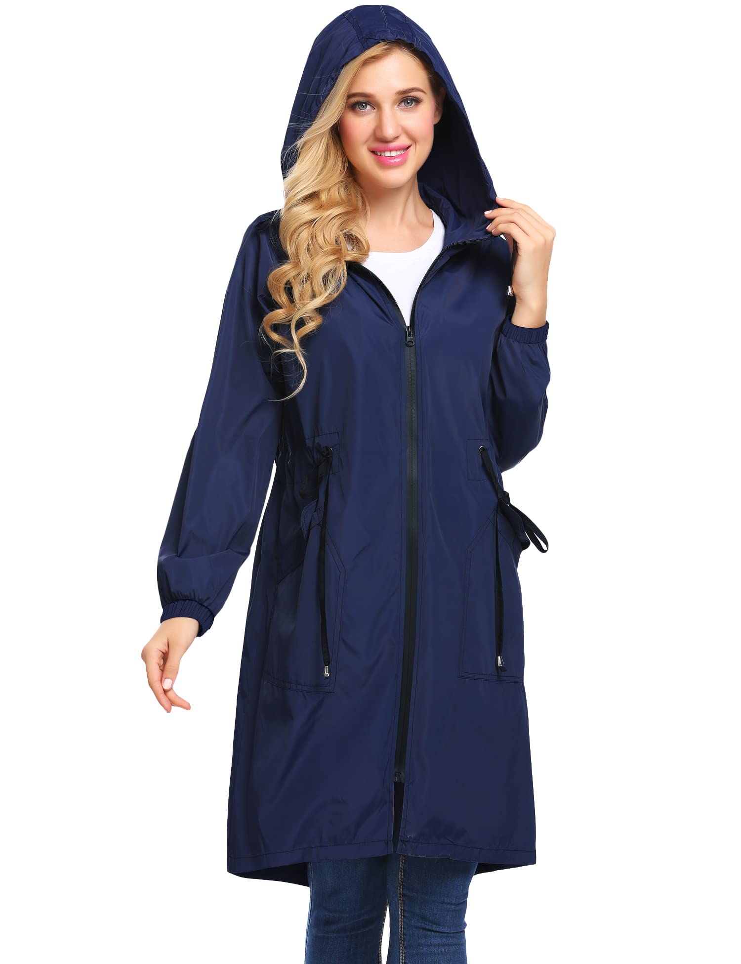 ELESOL Women Rain Jacket Waterproof Lightweight Outdoor Hooded Raincoat Womens Running Winebreak Jackets