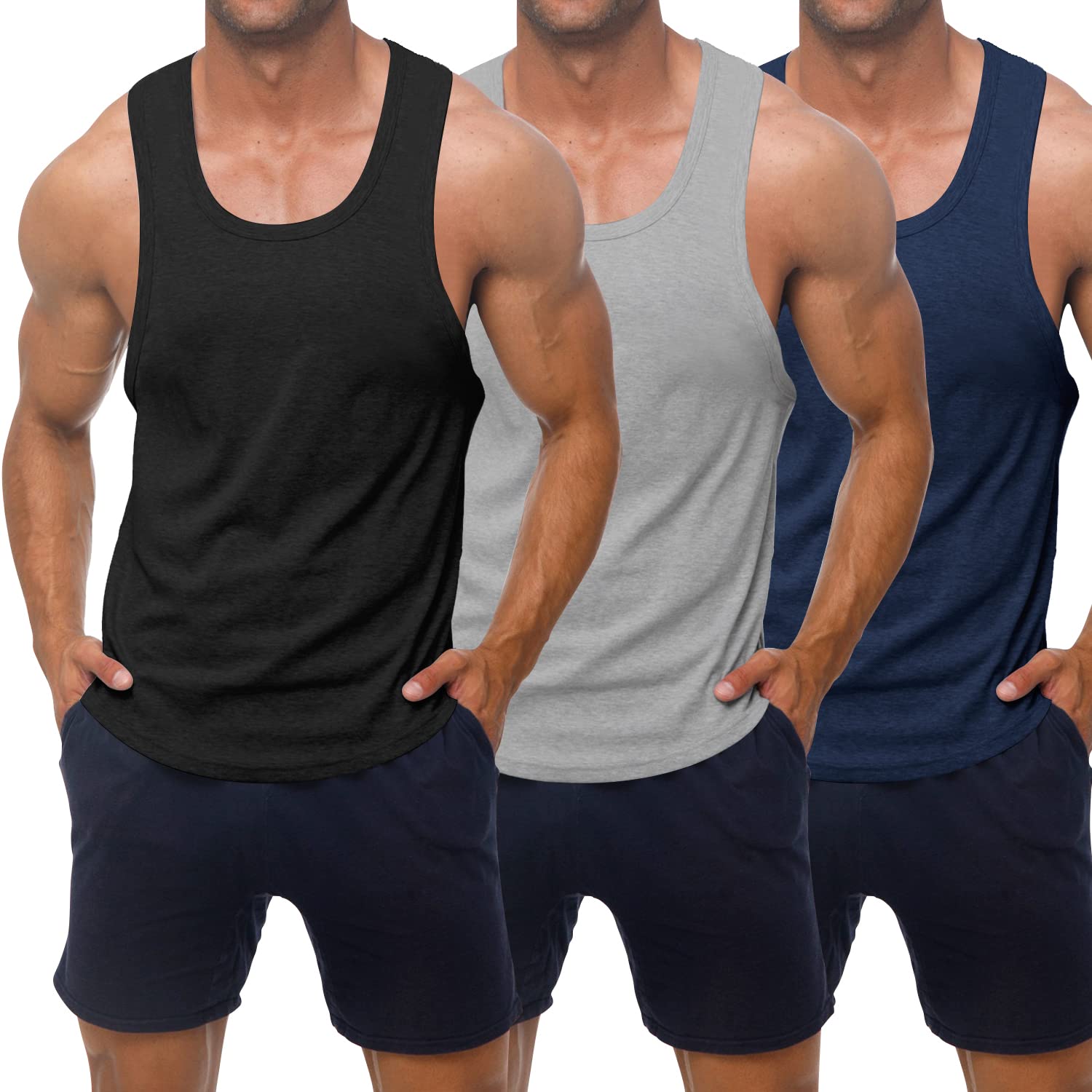 KAWATA Mens Workout Tank Top Quick Dry gym Muscle Tees Fitness Bodybuilding Sleeveless T Shirts