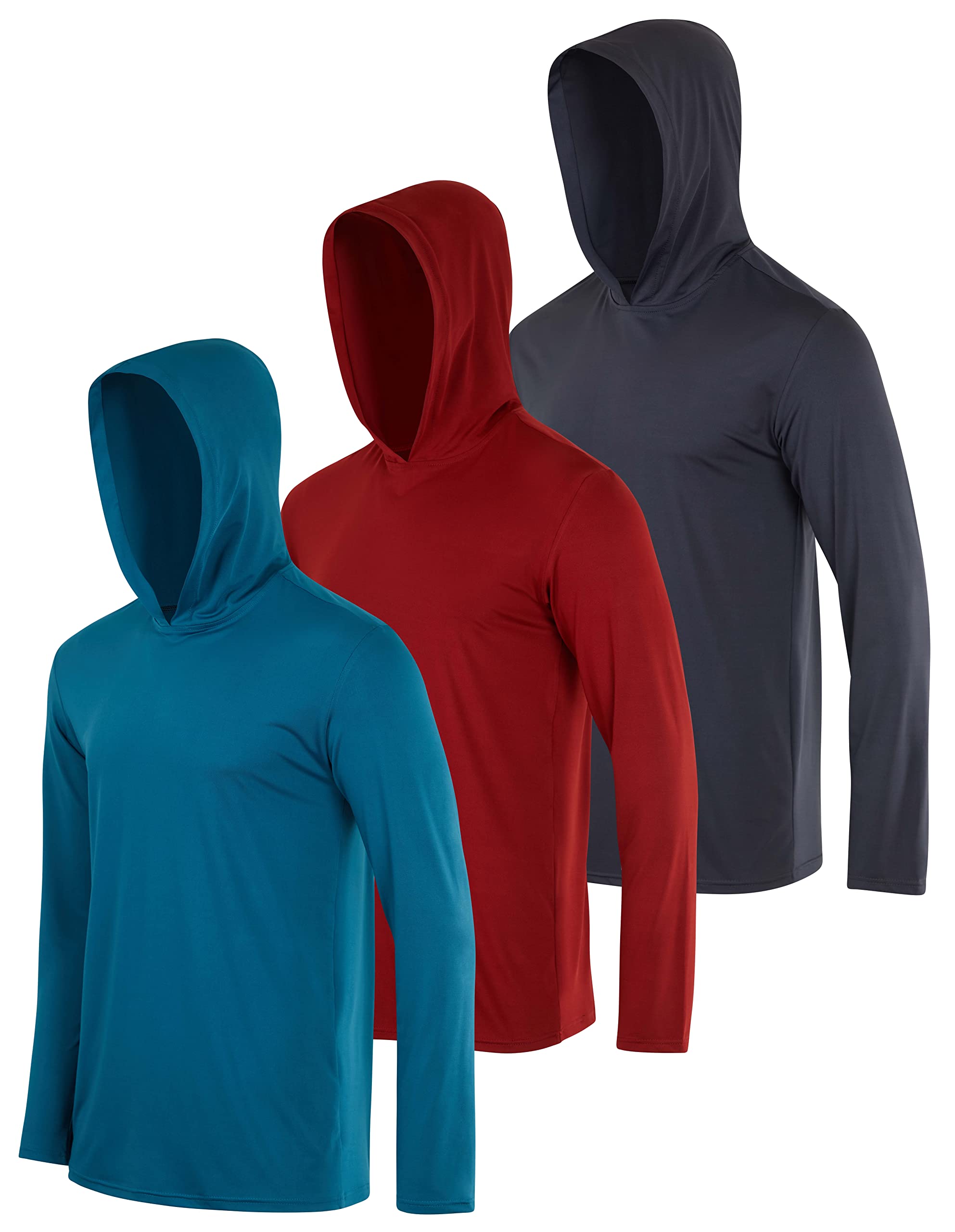 Real Essentials 3 Pack: MenAs Big and Tall Quick Dry Fit Wicking Long Sleeve Active Athletic Hoodie Hooded T Shirt Workout Running Fitness gym S