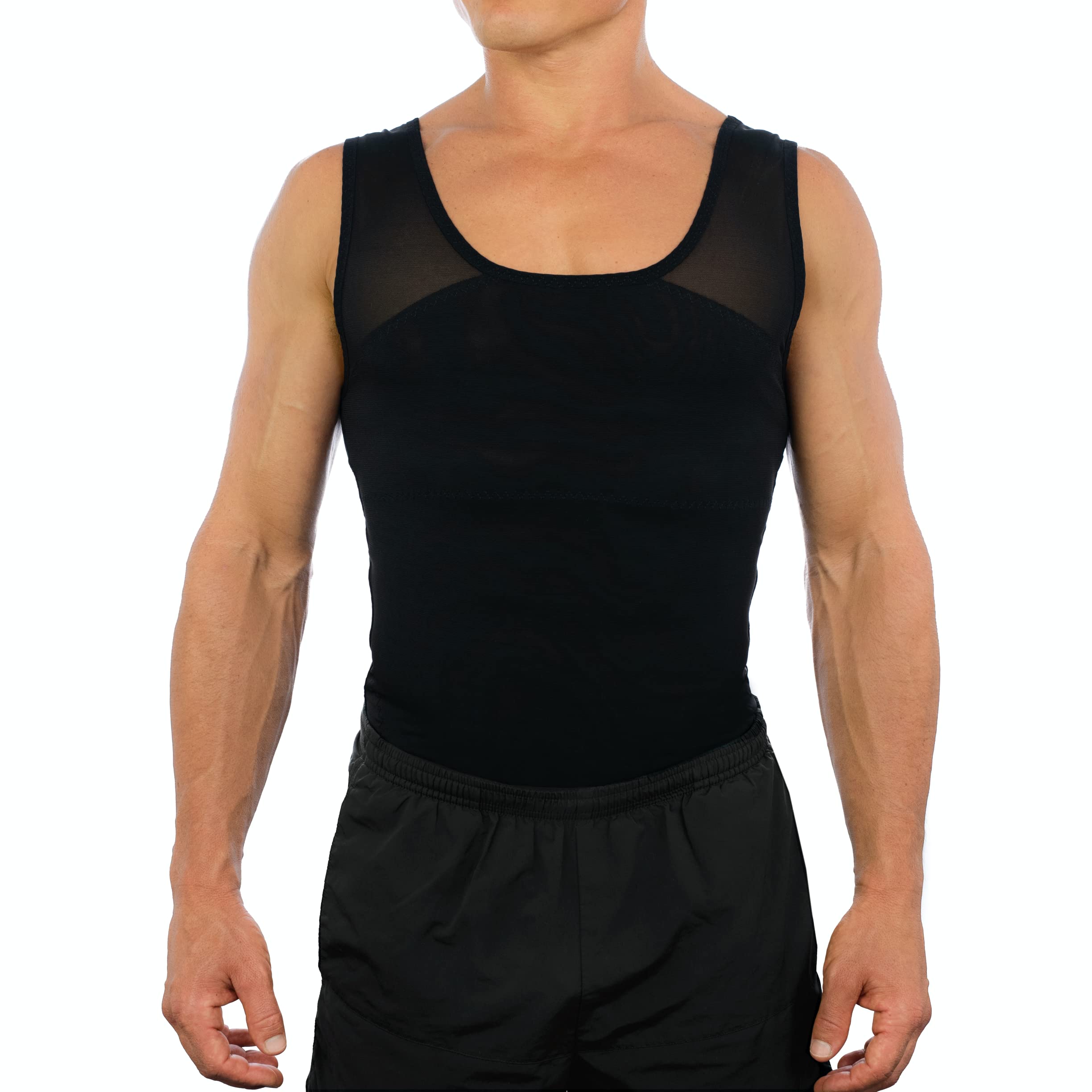 Esteem Apparel Original Mens chest compression Shirt to Hide gynecomastia Moobs Shapewear (Black, Medium)