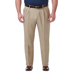 Haggar Mens Premium comfort classic Fit Pleat Front Pant Reg and Big  Tall Sizes, Medium Khaki BT, 52W x 30L