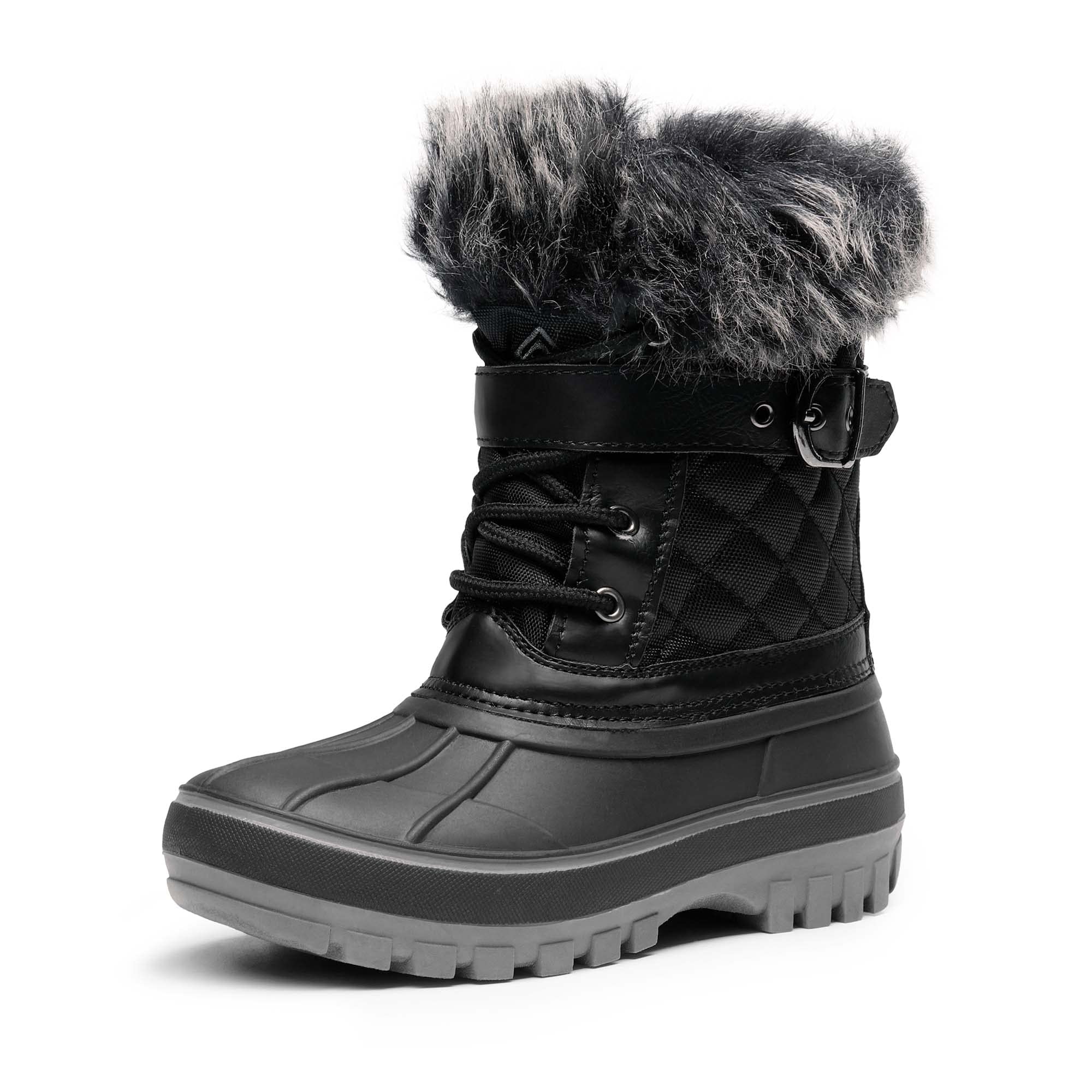 DREAM PAIRS Boys Black Faux Fur-Lined Insulated Waterproof Winter Snow Boots Kriver-3 Size 1 Little Kid
