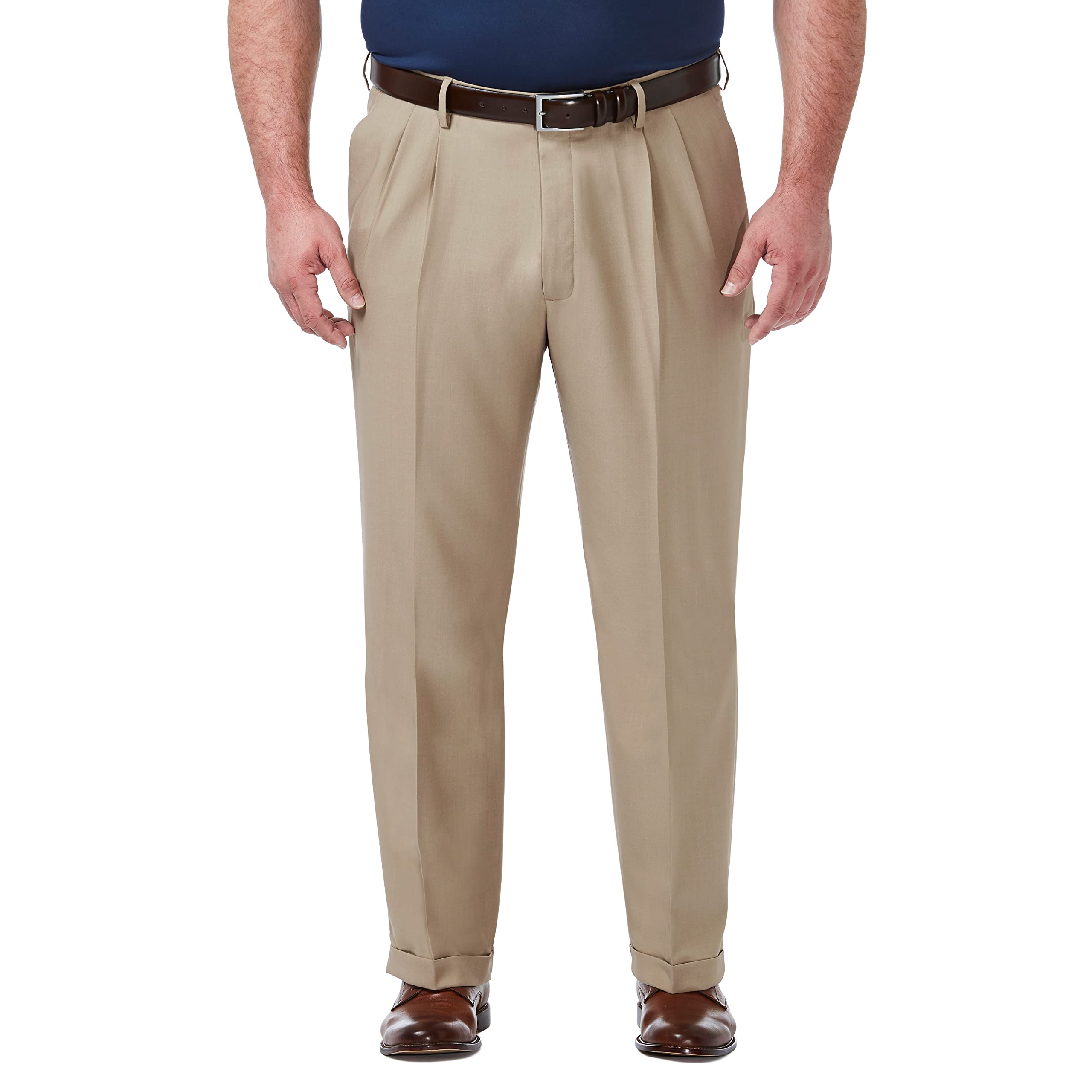 Haggar Mens Premium comfort classic Fit Pleat Front Pant Reg and Big  Tall Sizes, Medium Khaki BT, 48W x 34L